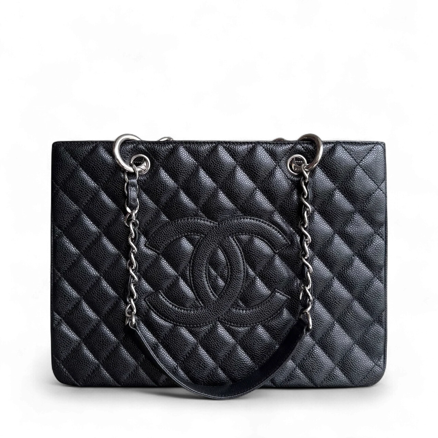 Chanel GST Grand Shopping Tote - Caviar Quilted Grained Calfskin Black Silver Hardware