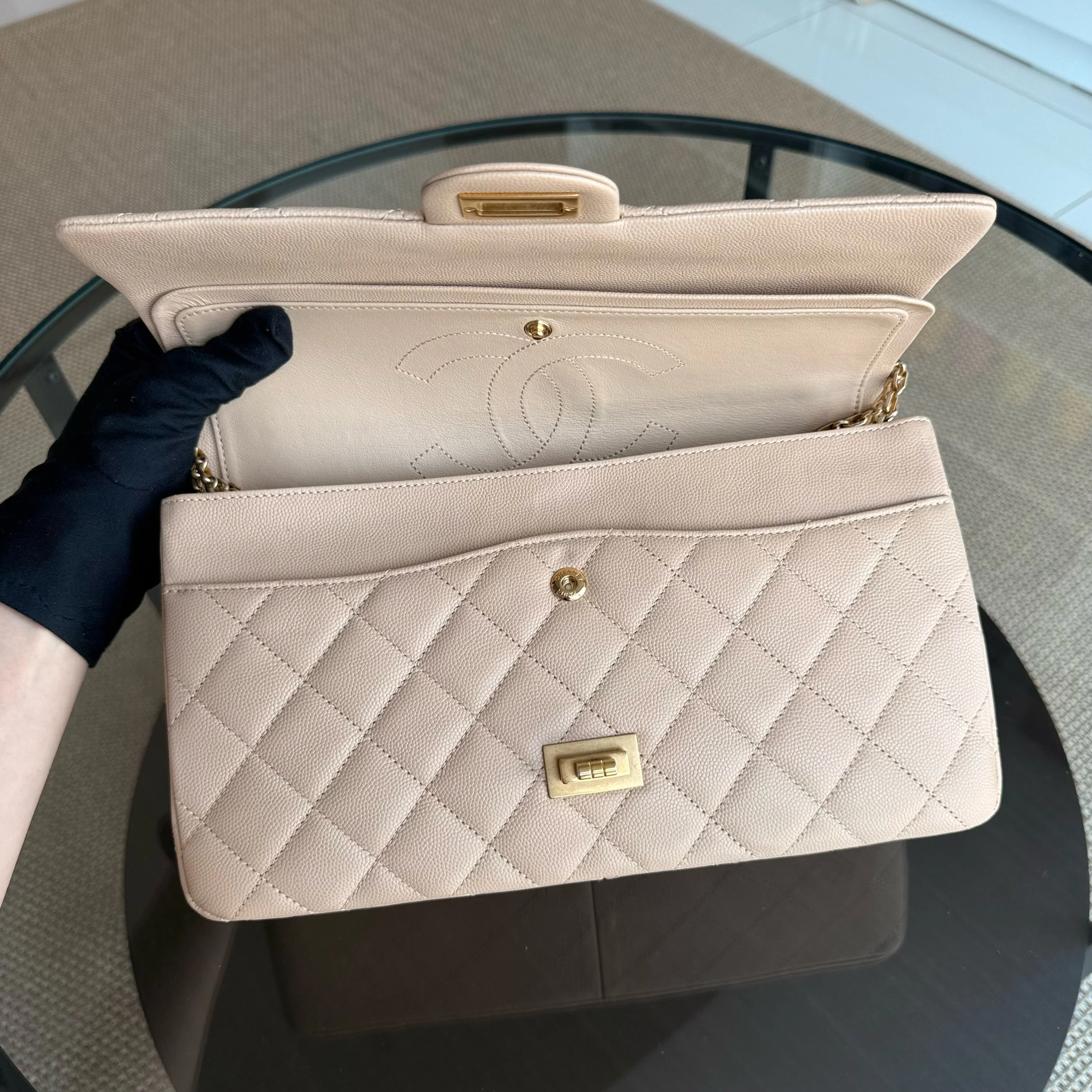Chanel 2.55 Reissue 226 - Caviar Quilted Grained Calfskin Beige Gold Hardware Series 23