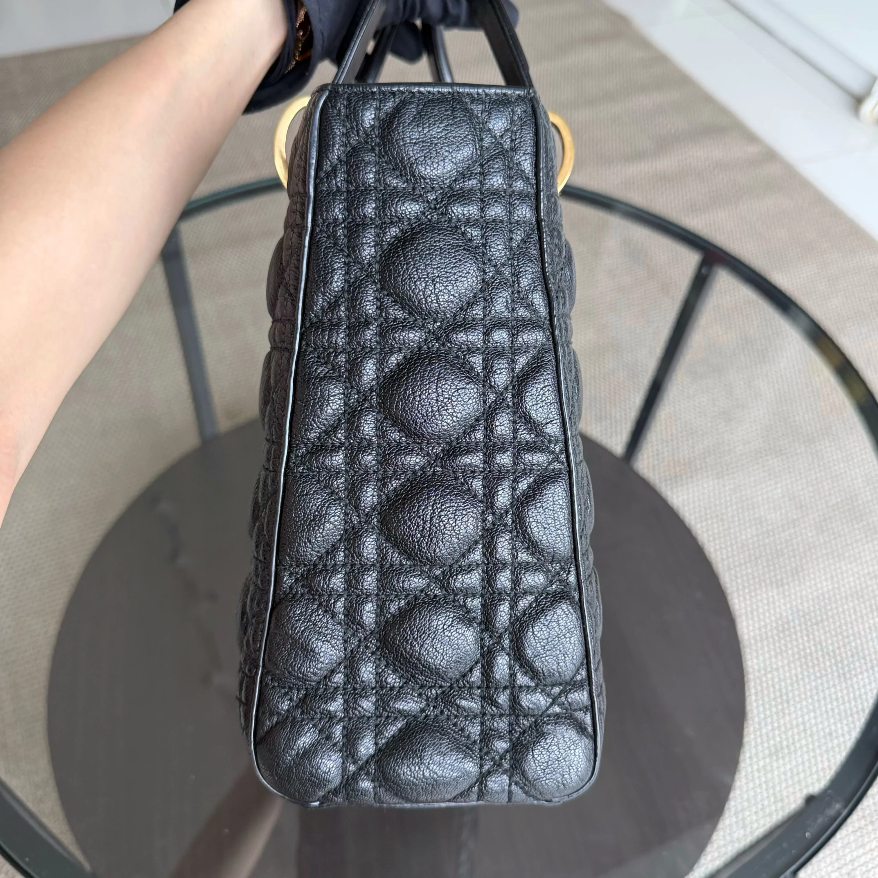 DIor Lady Large - Cannage Grained Calfskin Black Gold Hardware NO STRAP