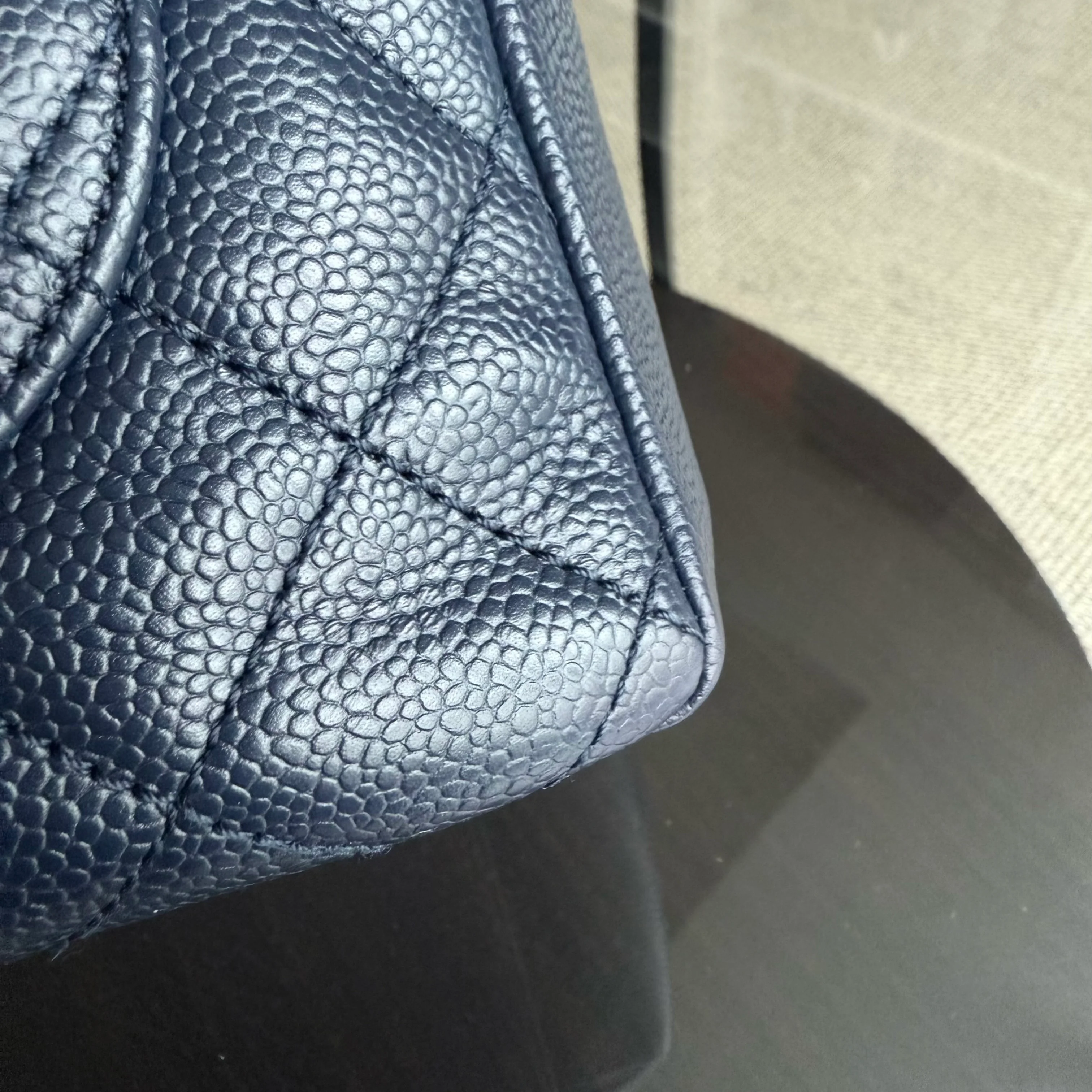 Chanel GST Grand Shopping Tote - Caviar Quilted Grained Calfskin Dark Navy Blue Gold Hardware Series 19