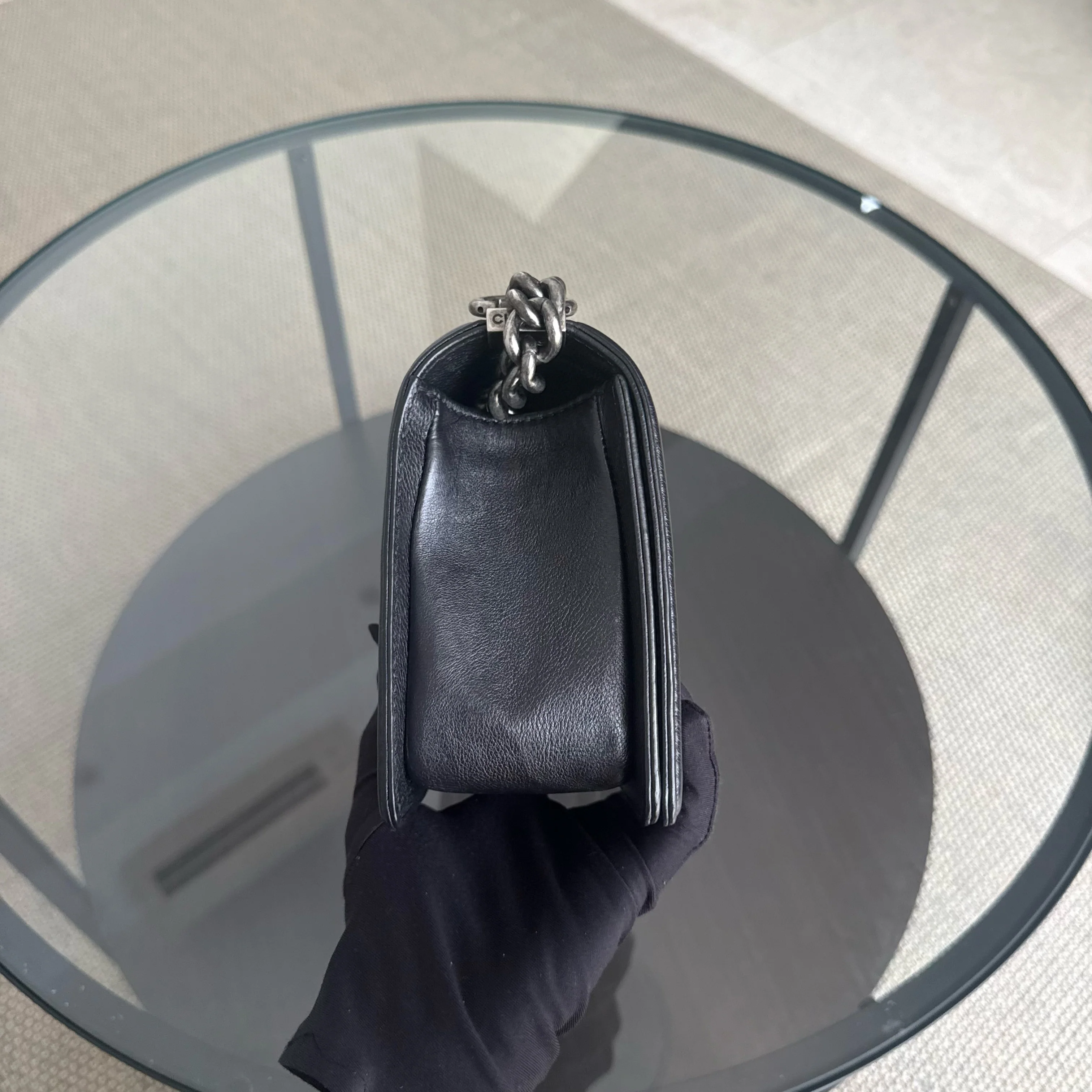 Chanel Boy Medium - Caviar 25CM Quilted Caviar Silver Hardware Series 18