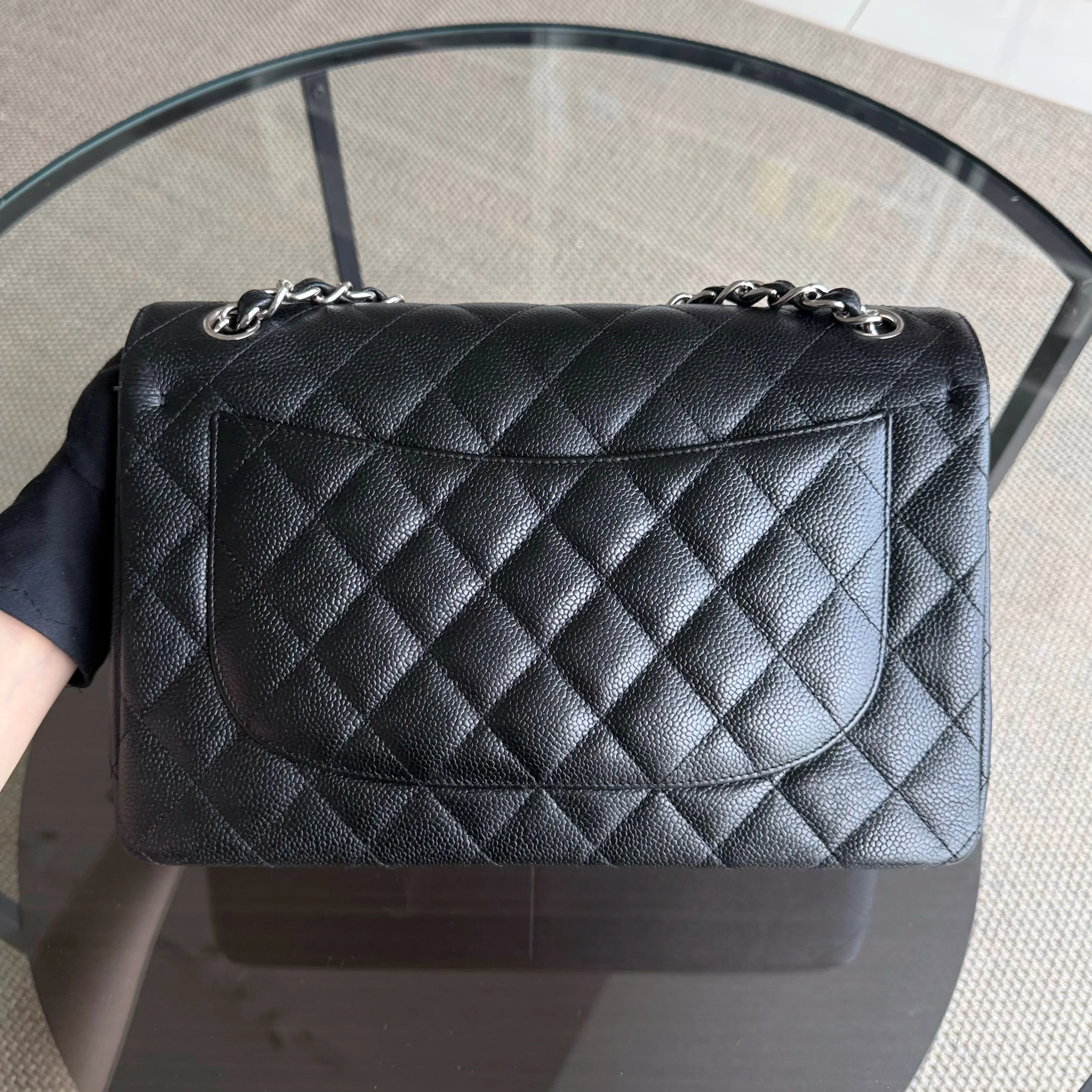 Chanel Classic Flap Jumbo - Caviar 30CM Double Flap Quilted Black Silver Hardware