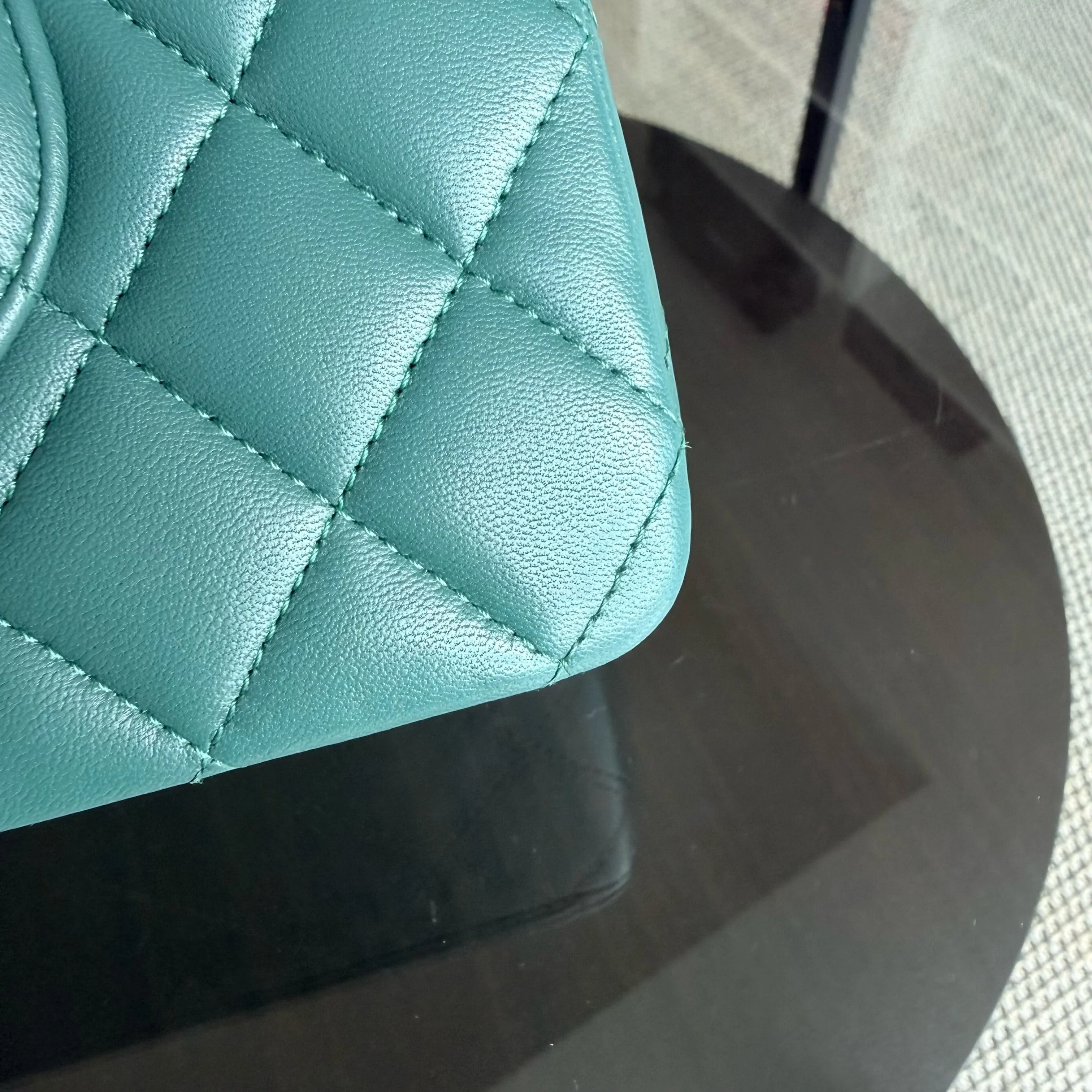 Chanel Classic Flap Medium - 25CM Quilted Lambskin Olive Green Blue Silver Hardware Series 26