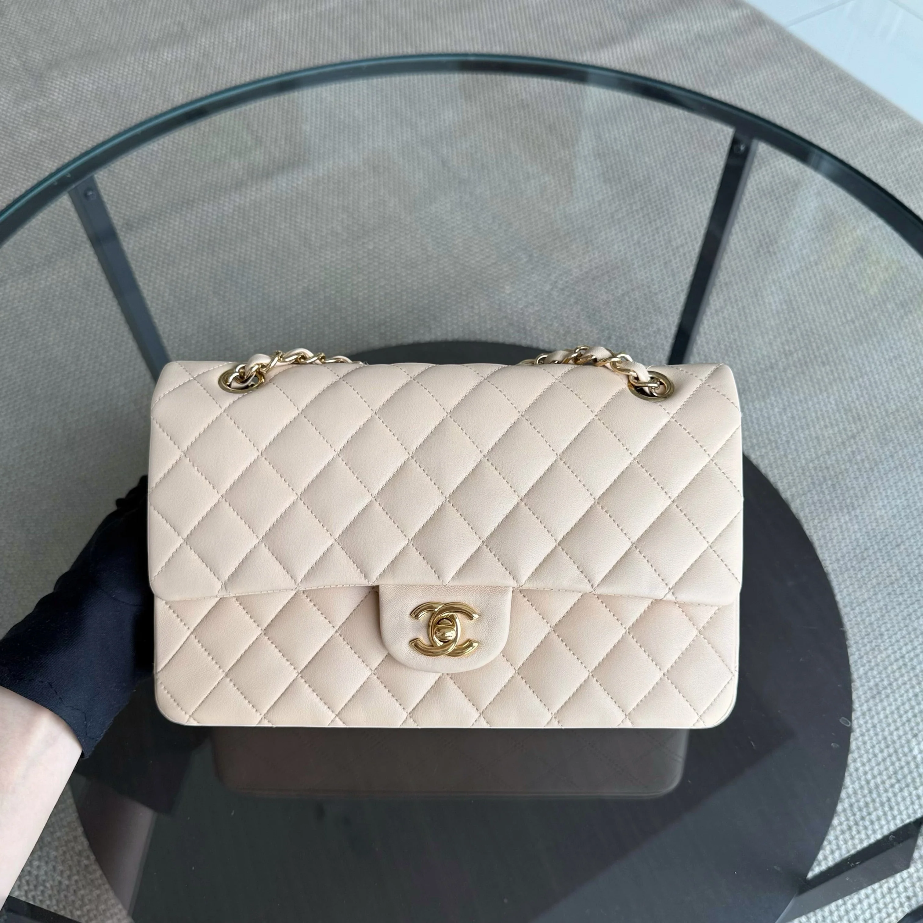 Chanel Classic Flap Medium - 25CM Quilted Lambskin Beige Gold Hardware