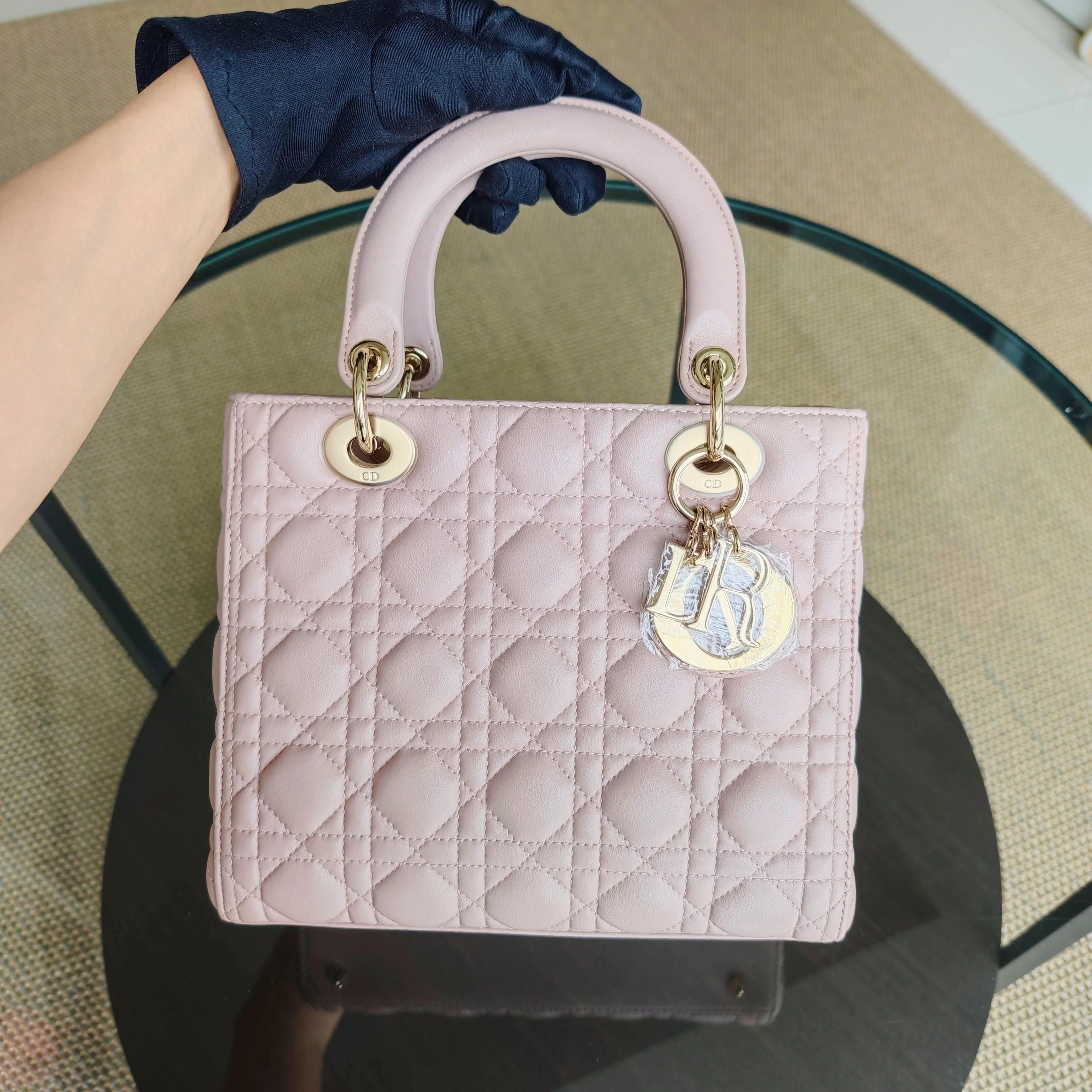 Dior Lady Medium Cannage Lambskin Light Pink Gold Hardware