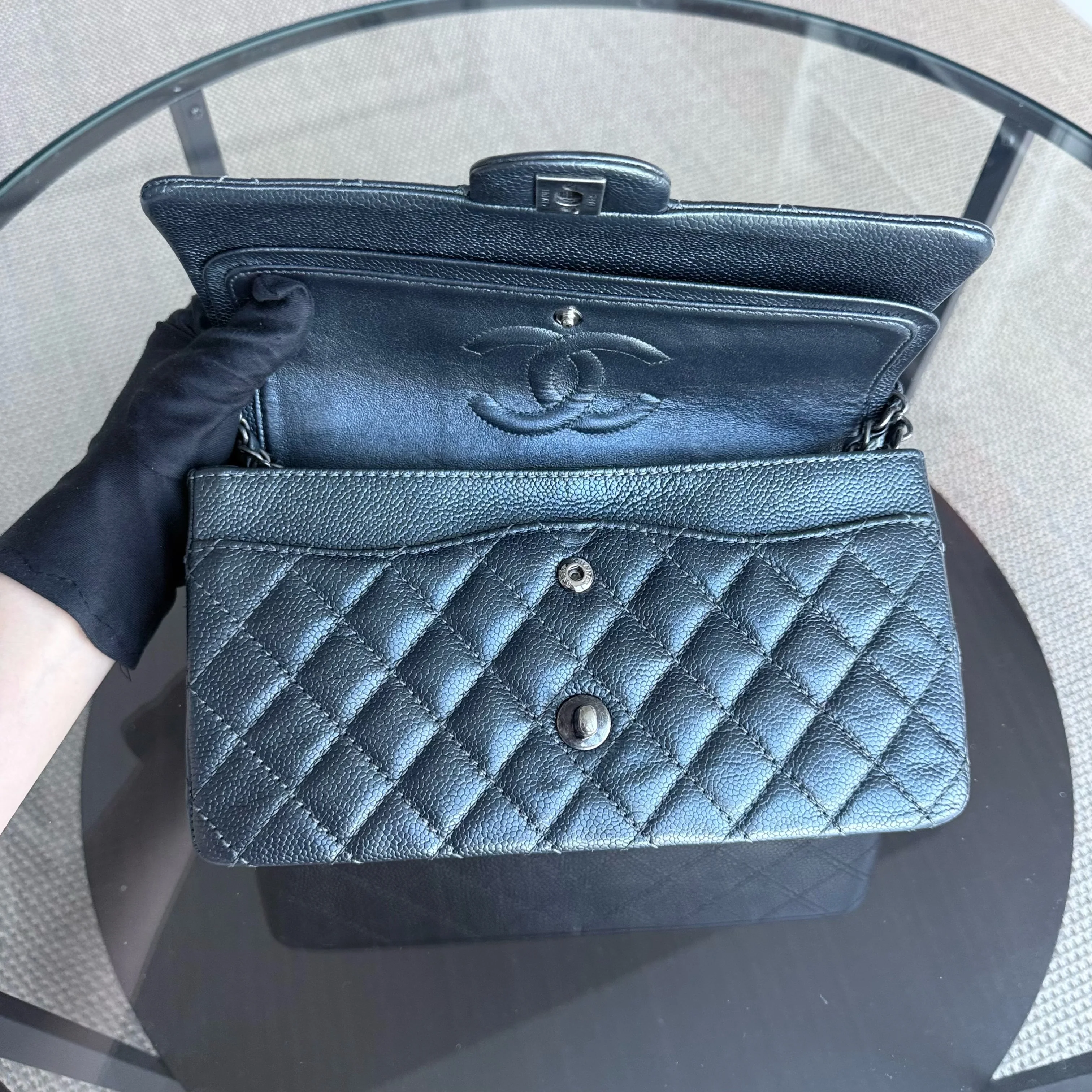 Chanel Classic Flap Medium - Caviar 25CM Quilted Grained Calfskin Dark Gray Silver Hardware Series 20