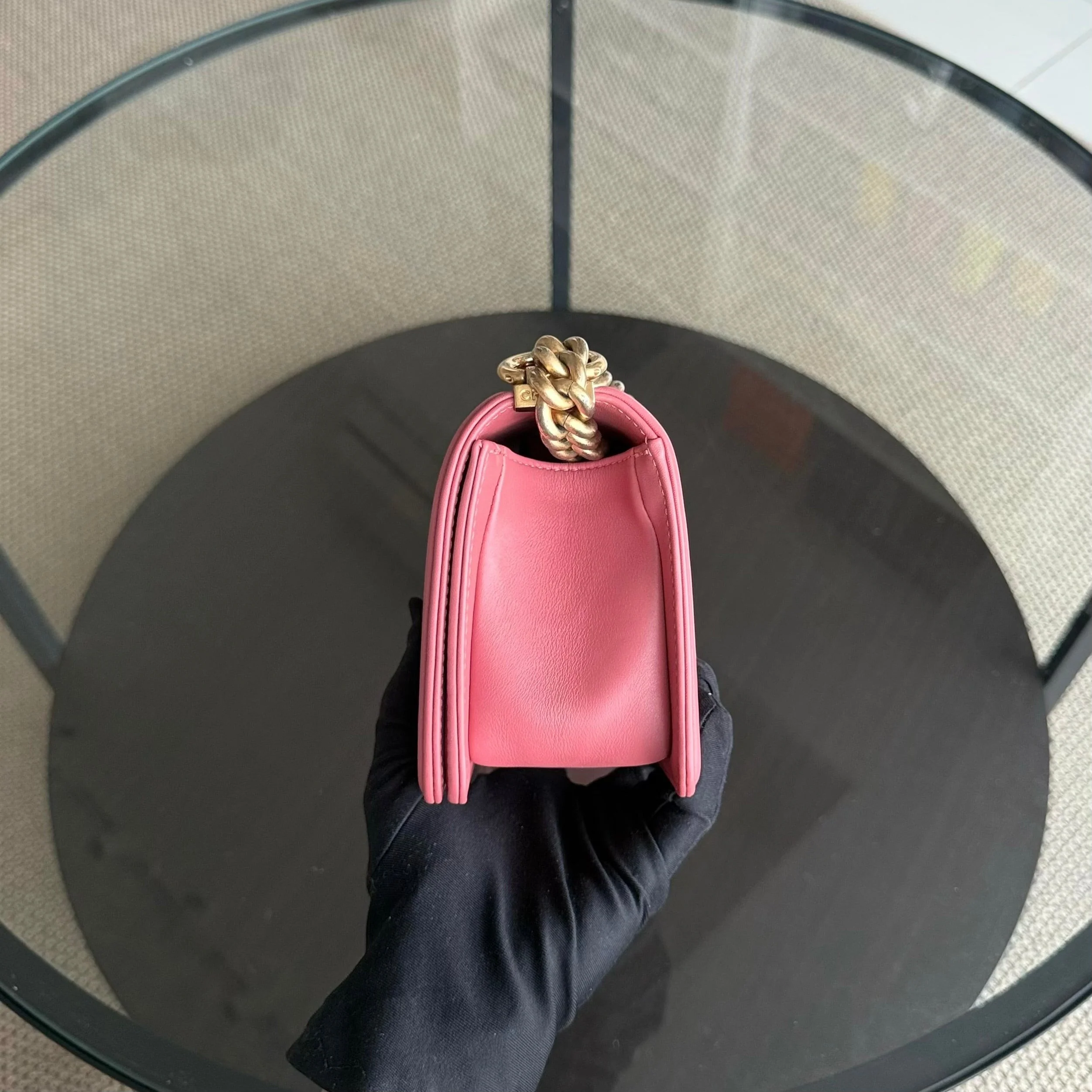 Chanel Boy Small - 20CM Quilted Calfskin Pink Gold Hardware Series 28