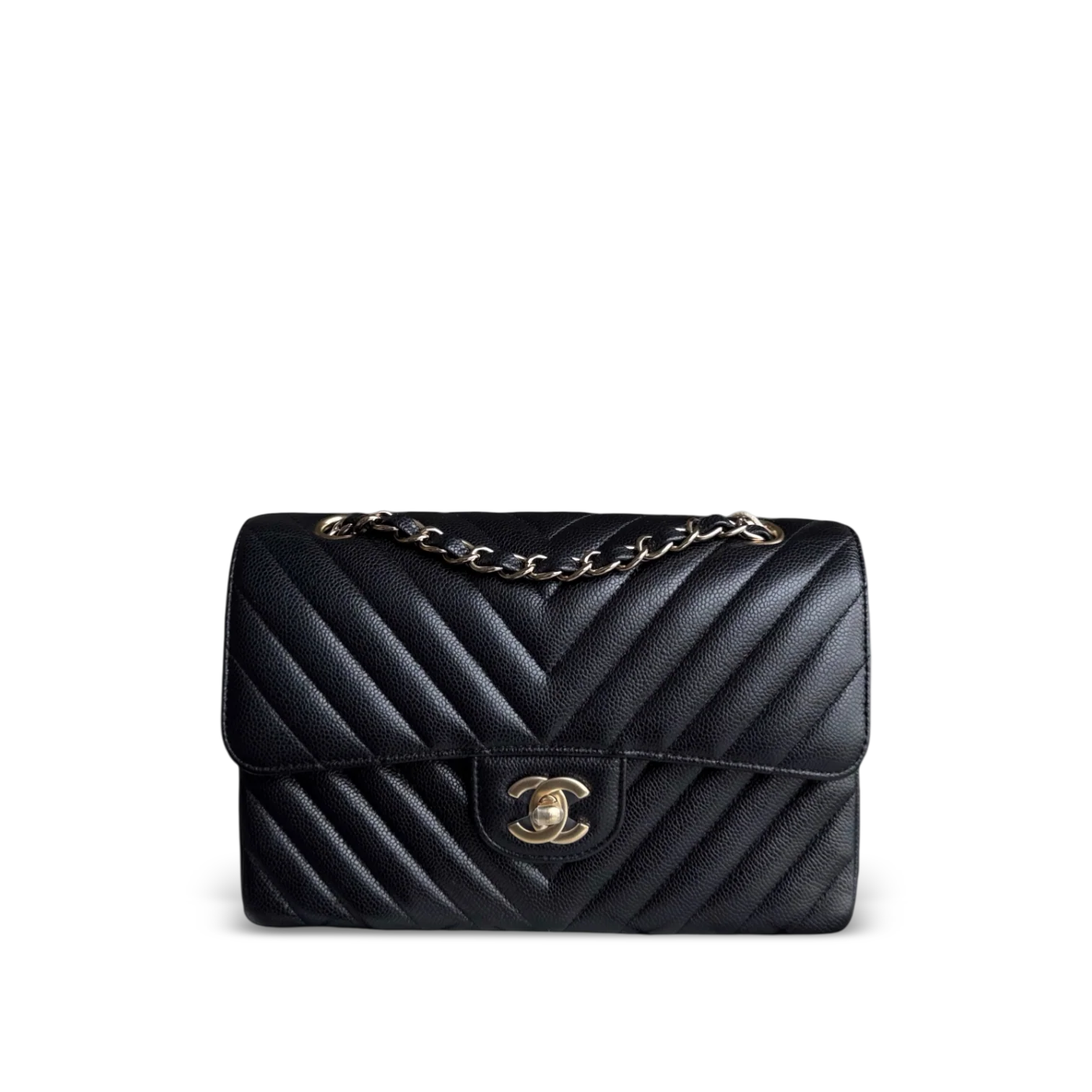Chanel Classic Flap Small - Caviar 23CM Chevron Black Gold Hardware Series 30