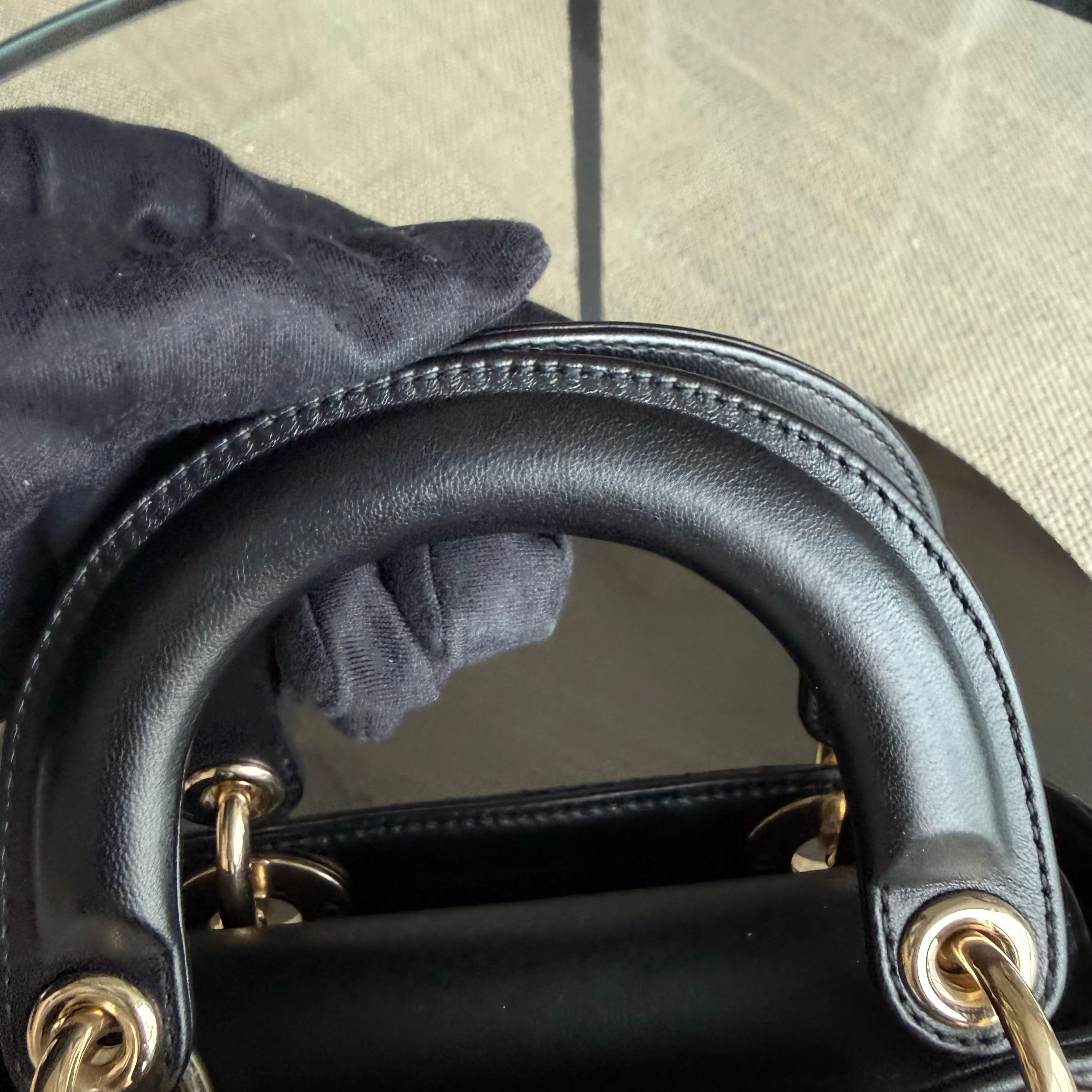 Dior Lady Mini - Cannage Lambskin Black Gold Hardware Chain Strap