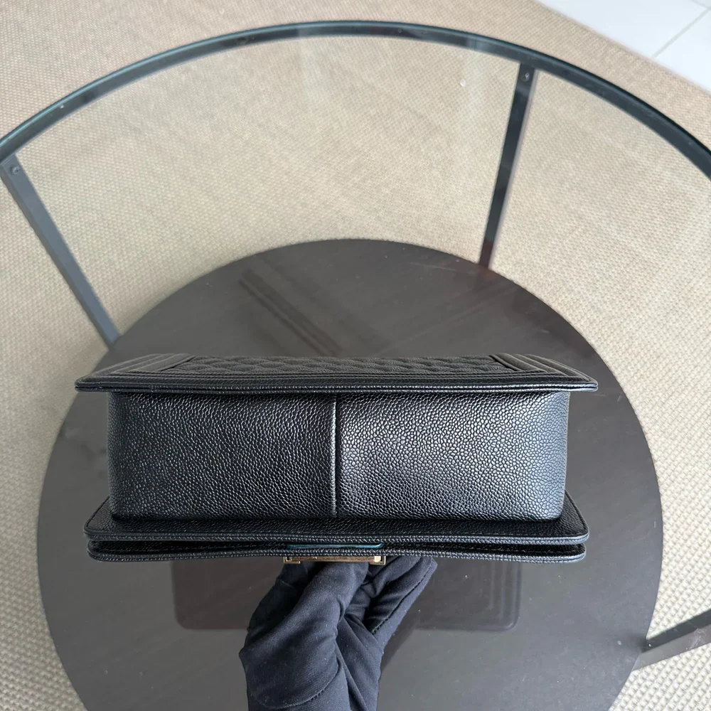 Chanel Boy Medium - Caviar 25CM Quilted Grained Calfskin Black Gold Hardware Series 19