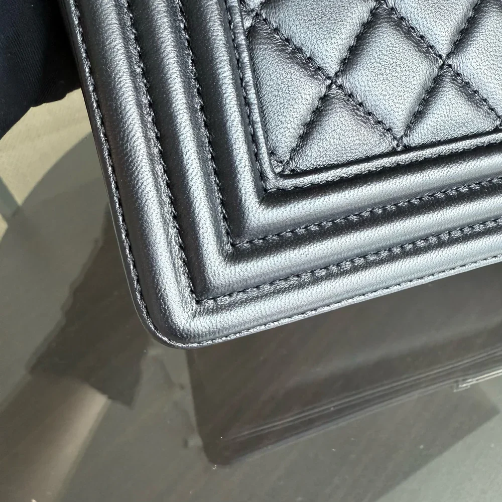 Chanel Boy New Medium - 28CM Quilted Lambskin Black Silver Hardware Series 23