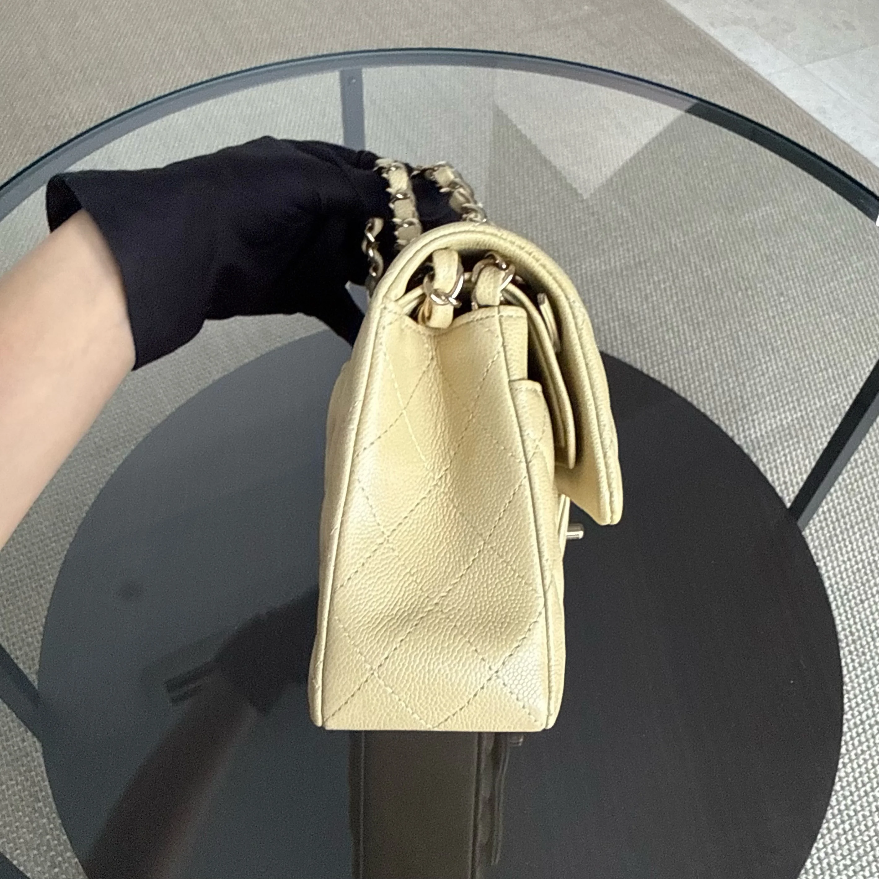 Chanel Classic Flap Small - Caviar 23CM Quilted Beige Gold Hardware Microchip