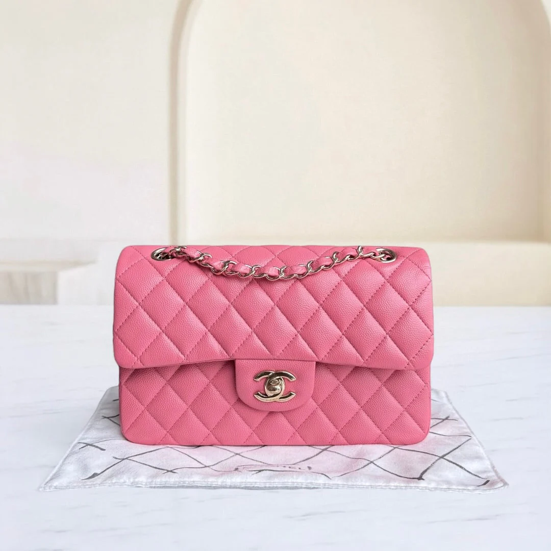 Chanel Classic Flap Small - Caviar 23CM Quilted Grained Calfskin Pink Gold Hardware Series 28