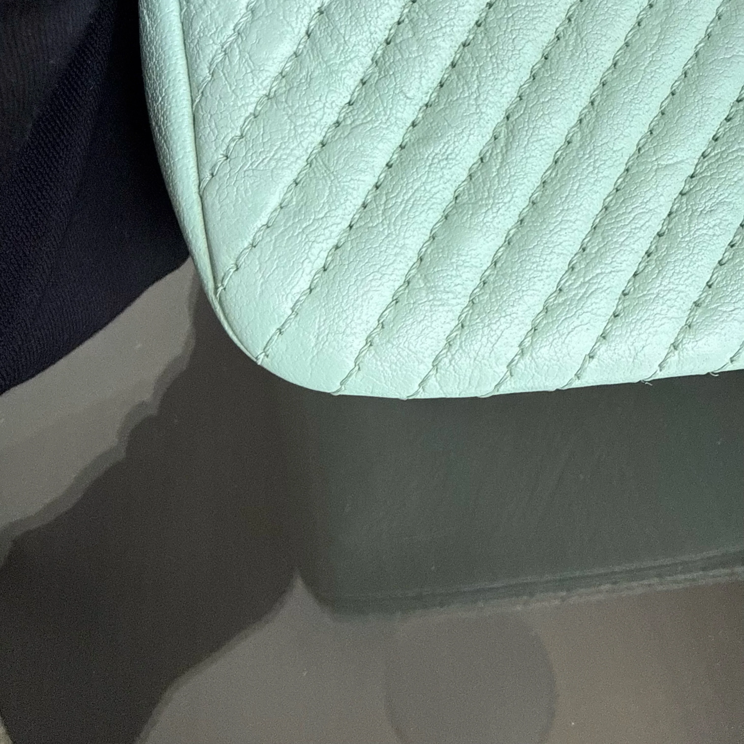 Chanel Seasonal Flap Small - 23CM Surpique CC Herringbone Medallion Flap Chevron Mint Green Gold Hardware Series 20