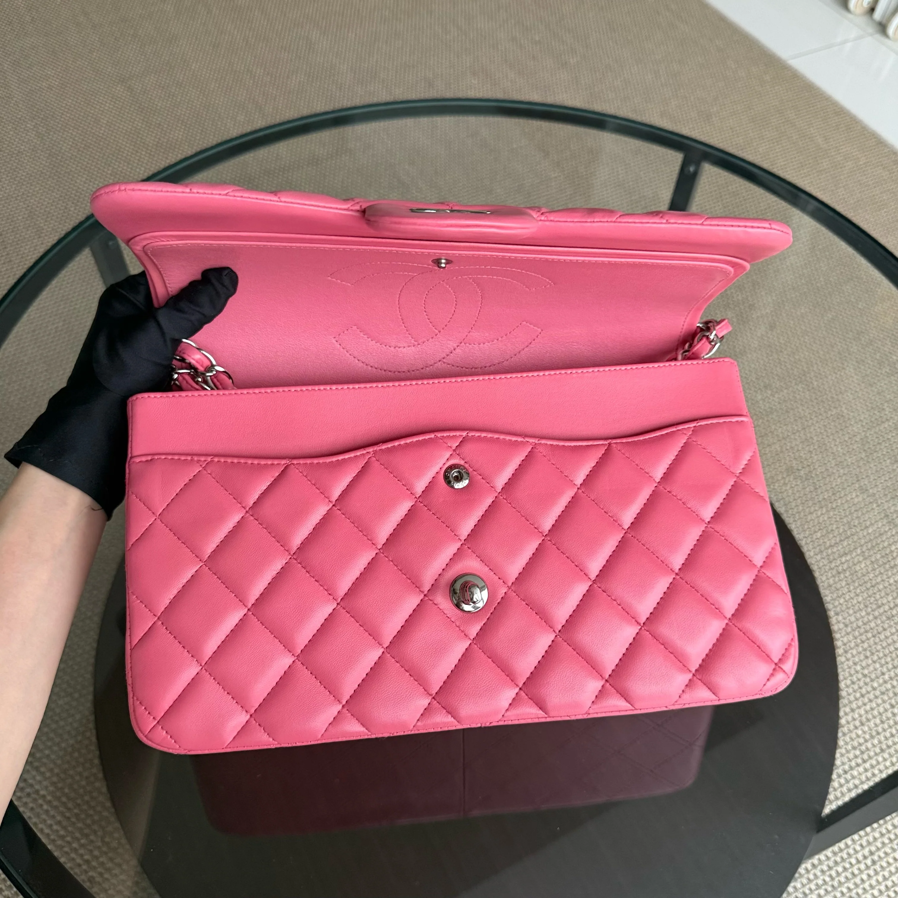 Chanel Classic Flap Jumbo - Double Flap 30CM Quilted Lambskin Pink Silver Hardware Series 16