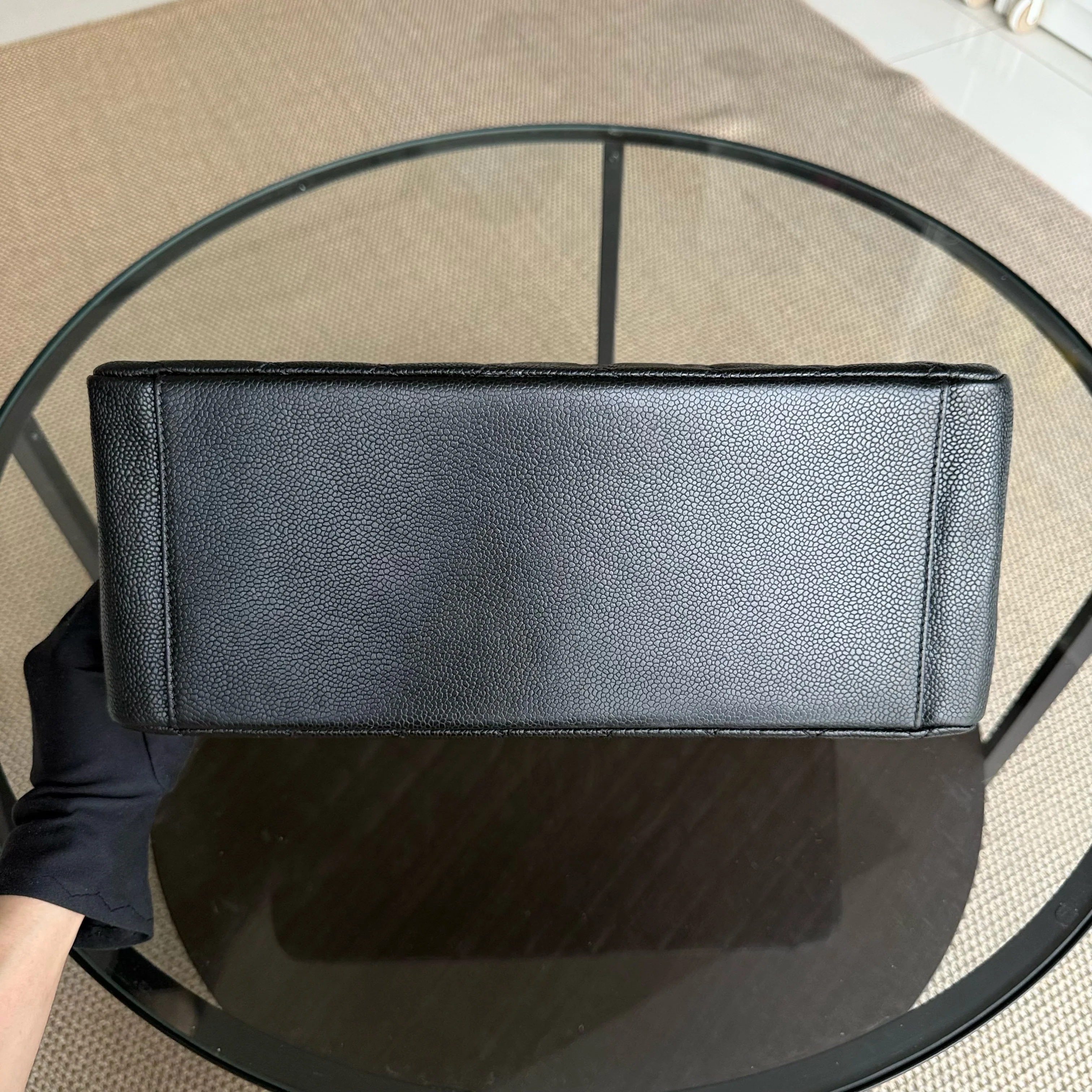 Chanel GST Grand Shopping Tote - Caviar Quilted Grained Calfskin Black Silver Hardware