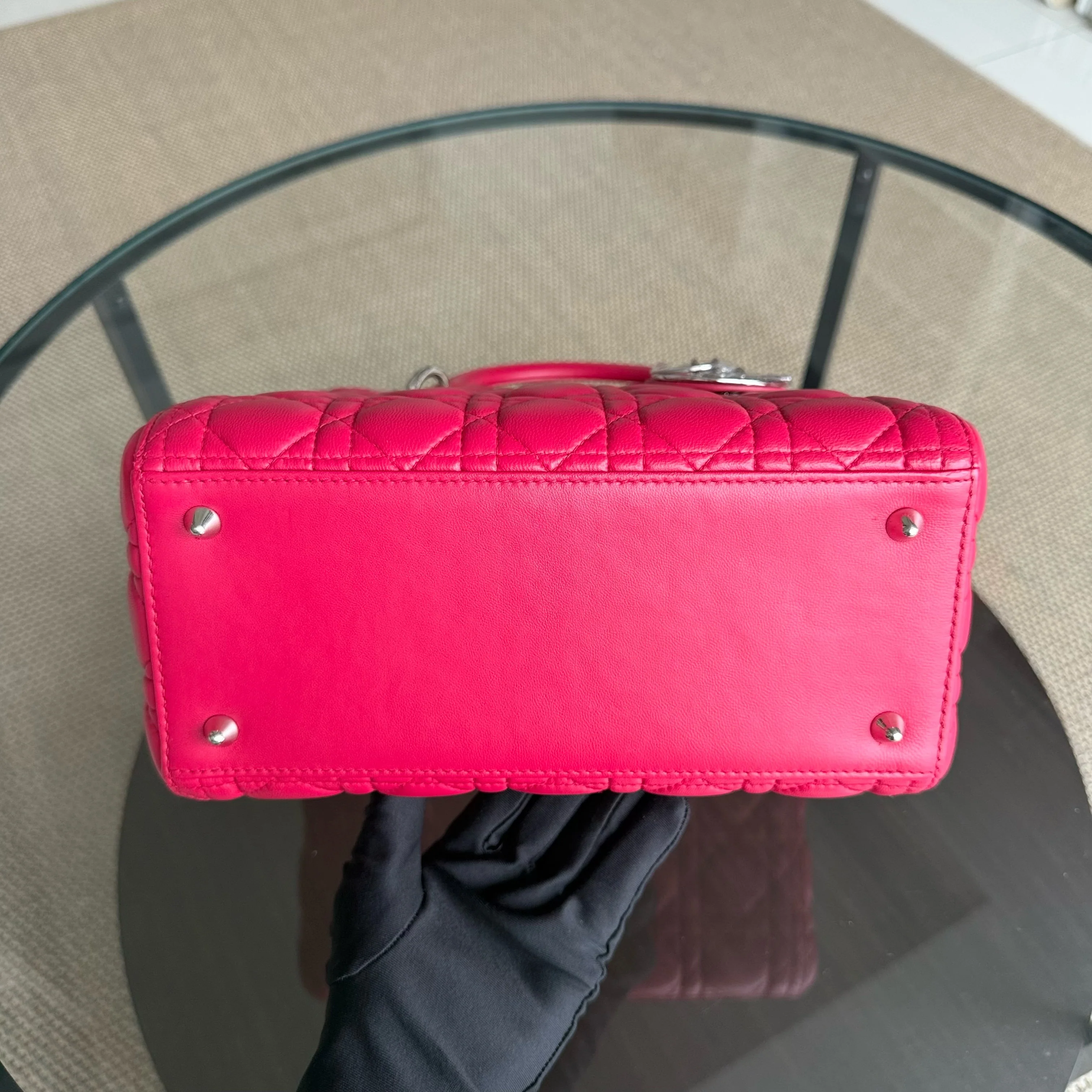 Dior Lady Medium - Cannage Lambskin Red Silver Hardware
