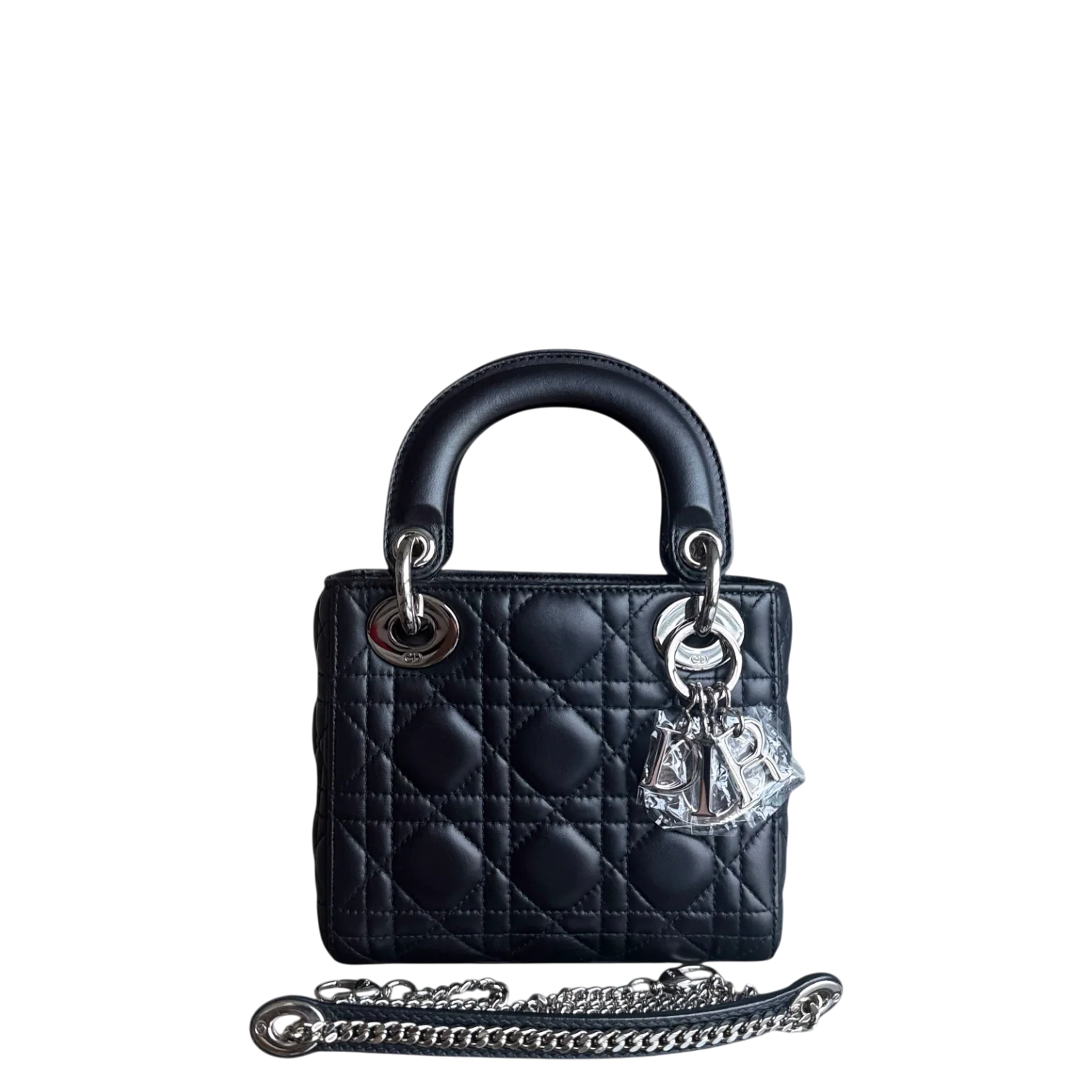 Dior Lady Mini - Cannage Lambskin Midnight Blue Silver Hardware Chain Strap