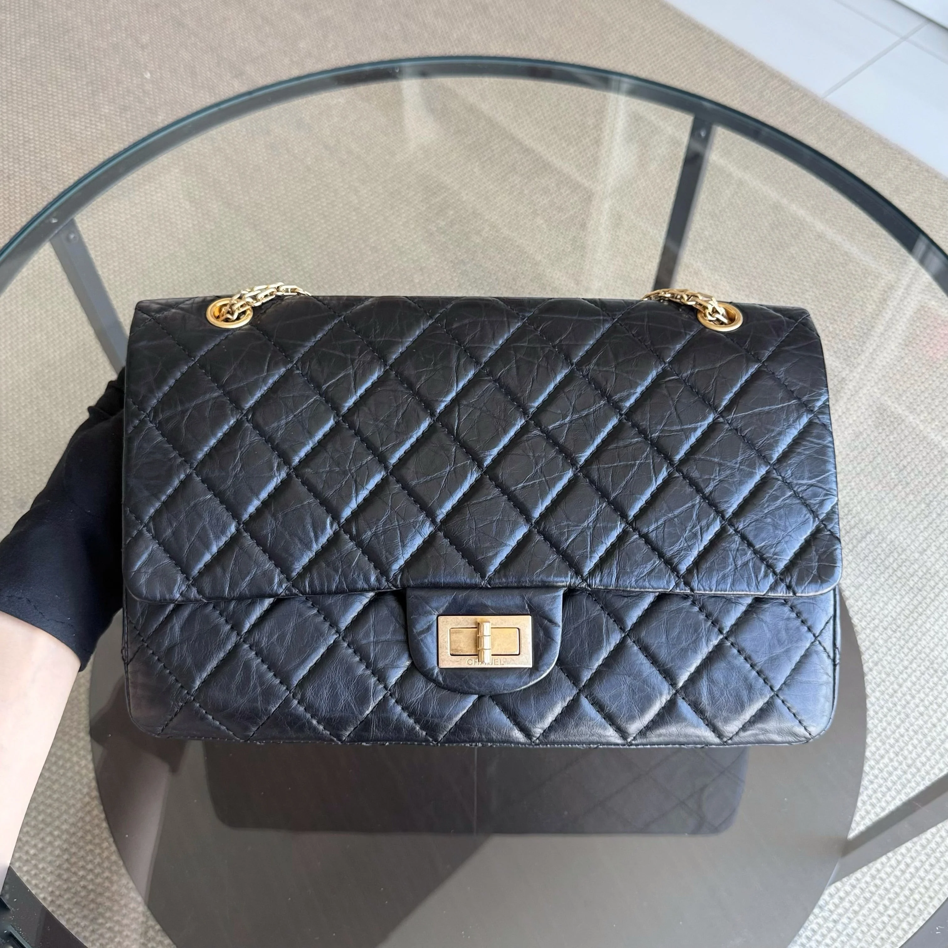 Chanel 2.55 Reissue 227 - Quilted Aged Calfskin Black Gold Hardware