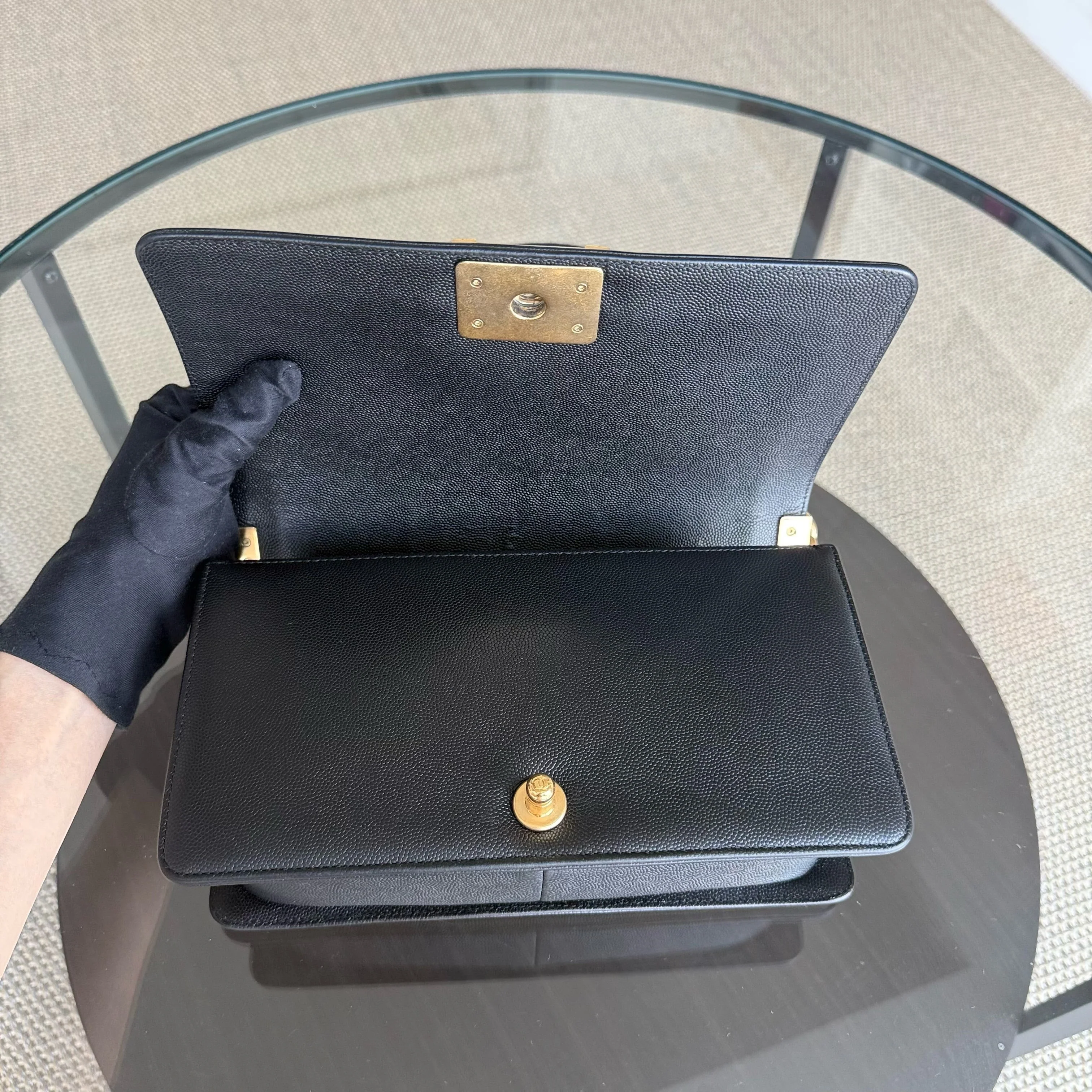 Chanel Boy Medium - Caviar 25CM Quilted Grained Gold Hardware Series 24