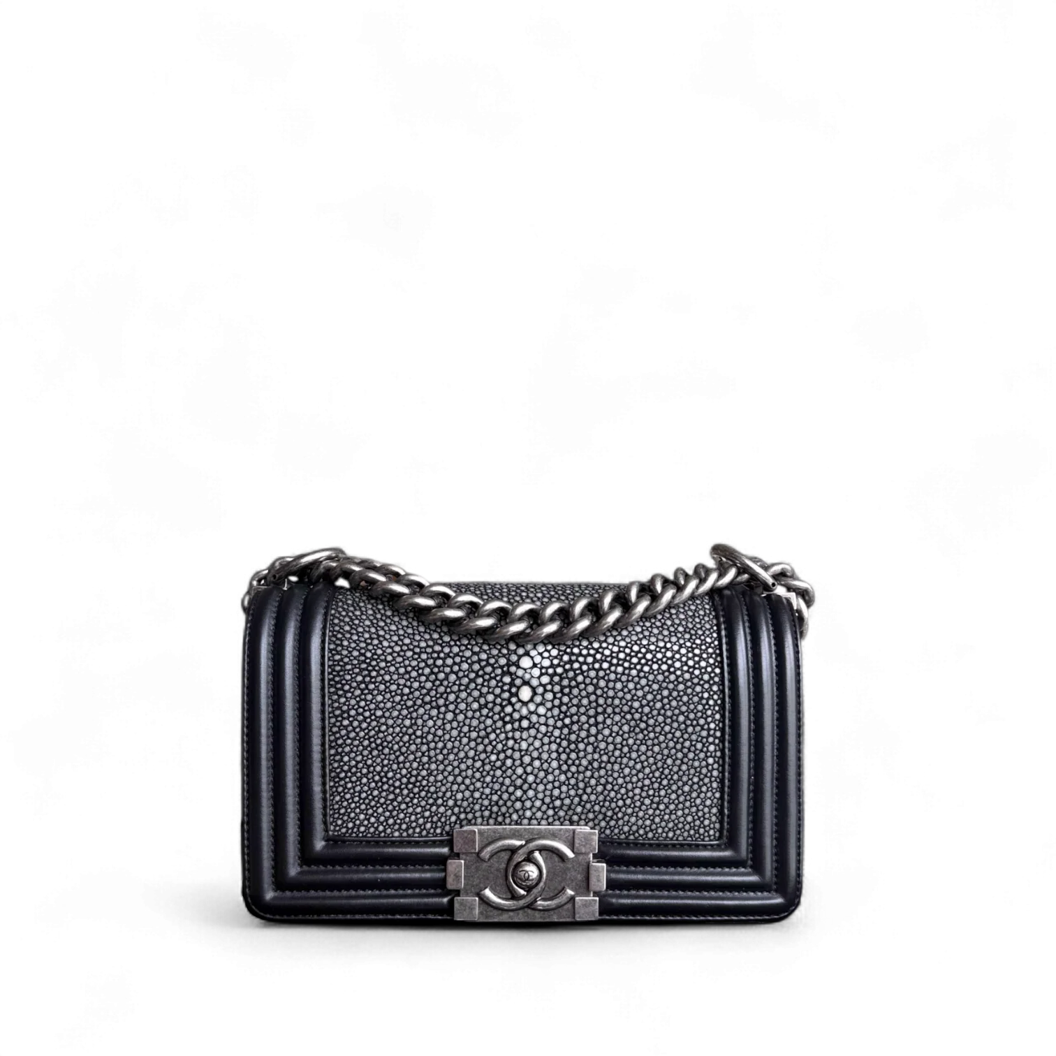 Chanel Boy Small - Small Galuchat Stingray Black Ruthenium Silver Hardware Series 18