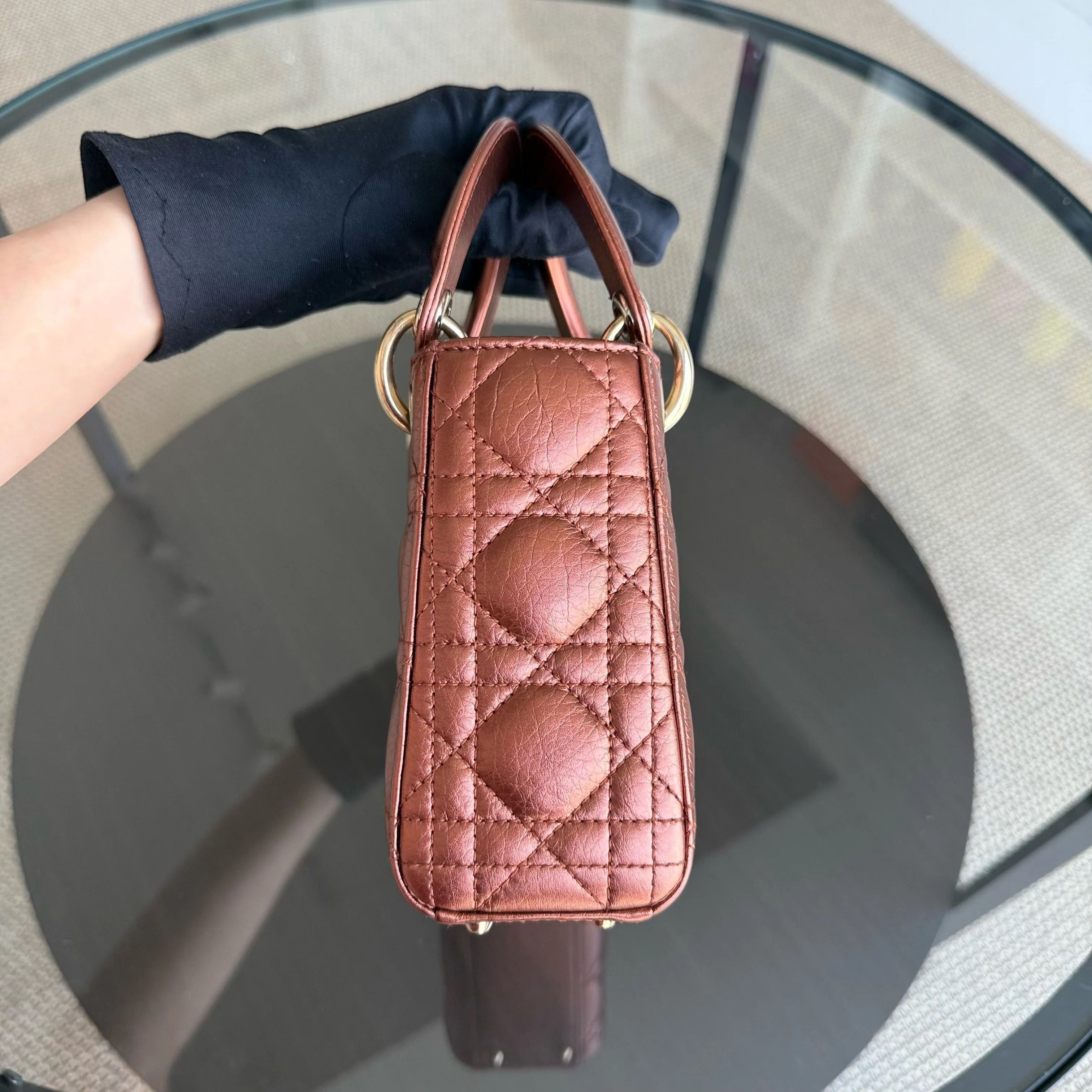 Dior Lady Mini - Cannage Calfskin Brown Gold Hardware Adjustable Strap