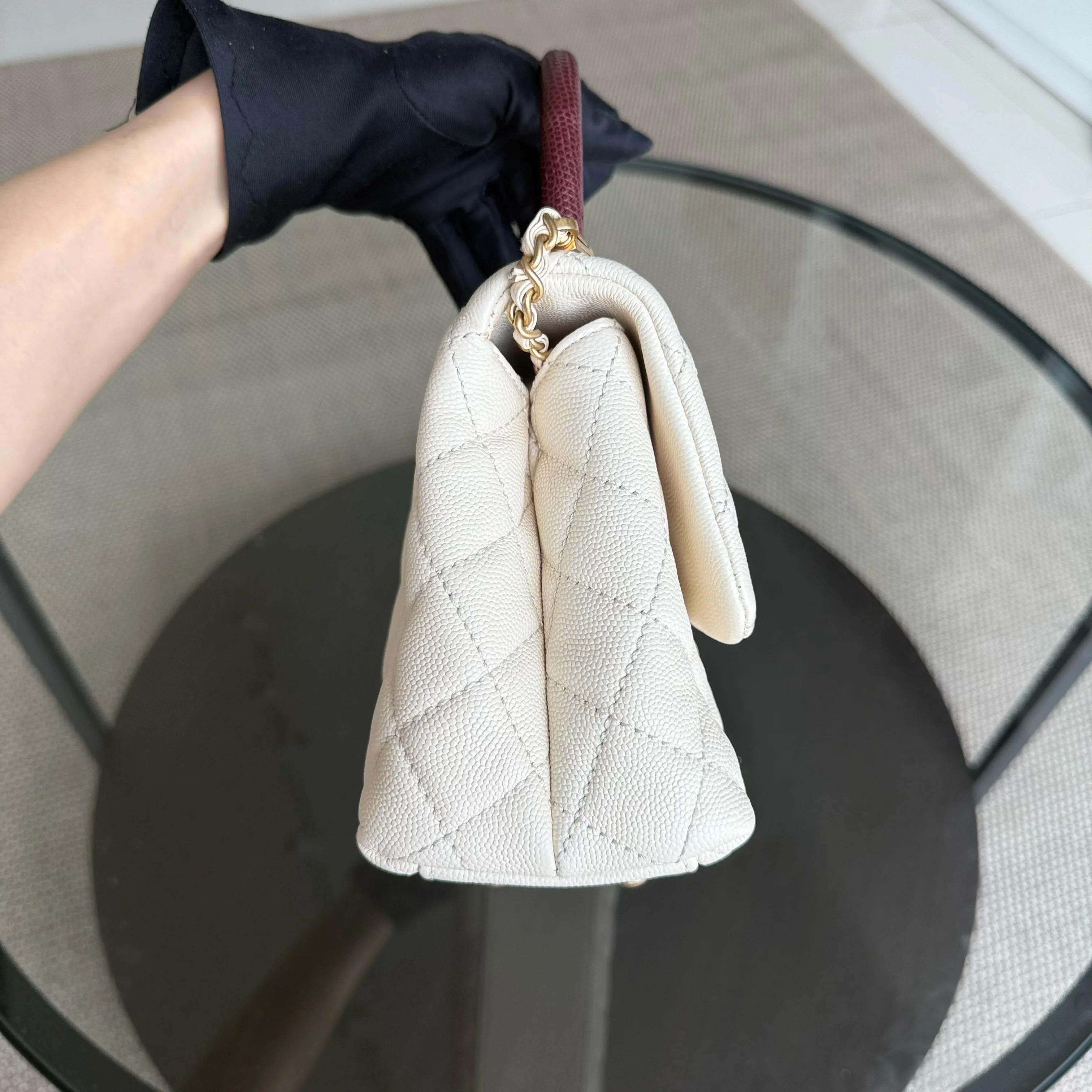 Chanel Coco Handle Small - Caviar Quilted Lizard Handle White Gold Hardward 24