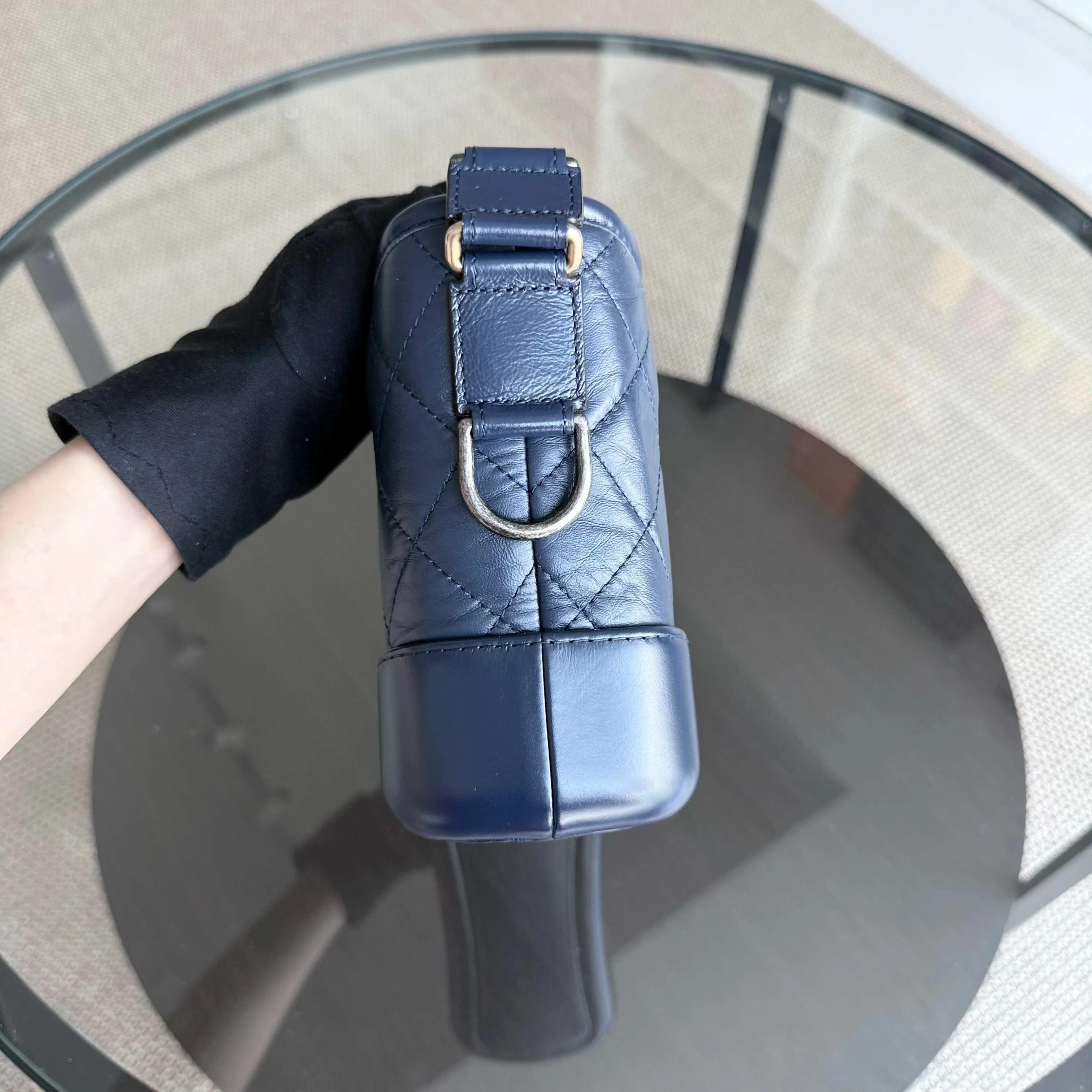 Chanel Gabrielle Small - Quilted Aged Calfskin Dark Blue Two-tone Gold Hardware Series 29