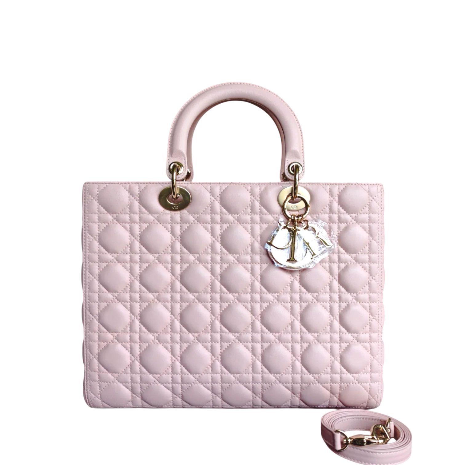 Dior Lady Large - Cannage Lambskin Light Pink Gold Hardware