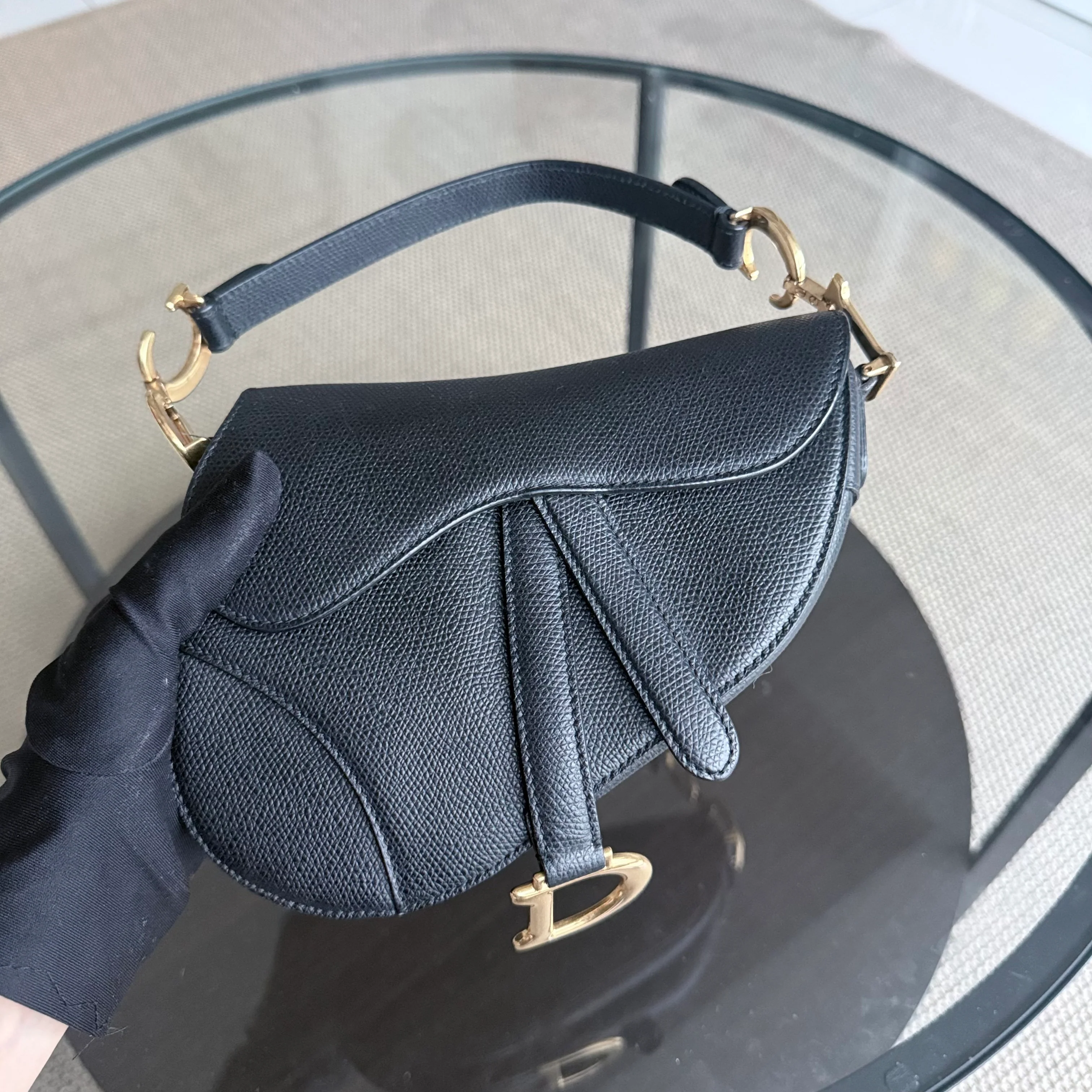 *With Strap, Caviar* Dior Saddle Small 21CM Caviar Black GHW