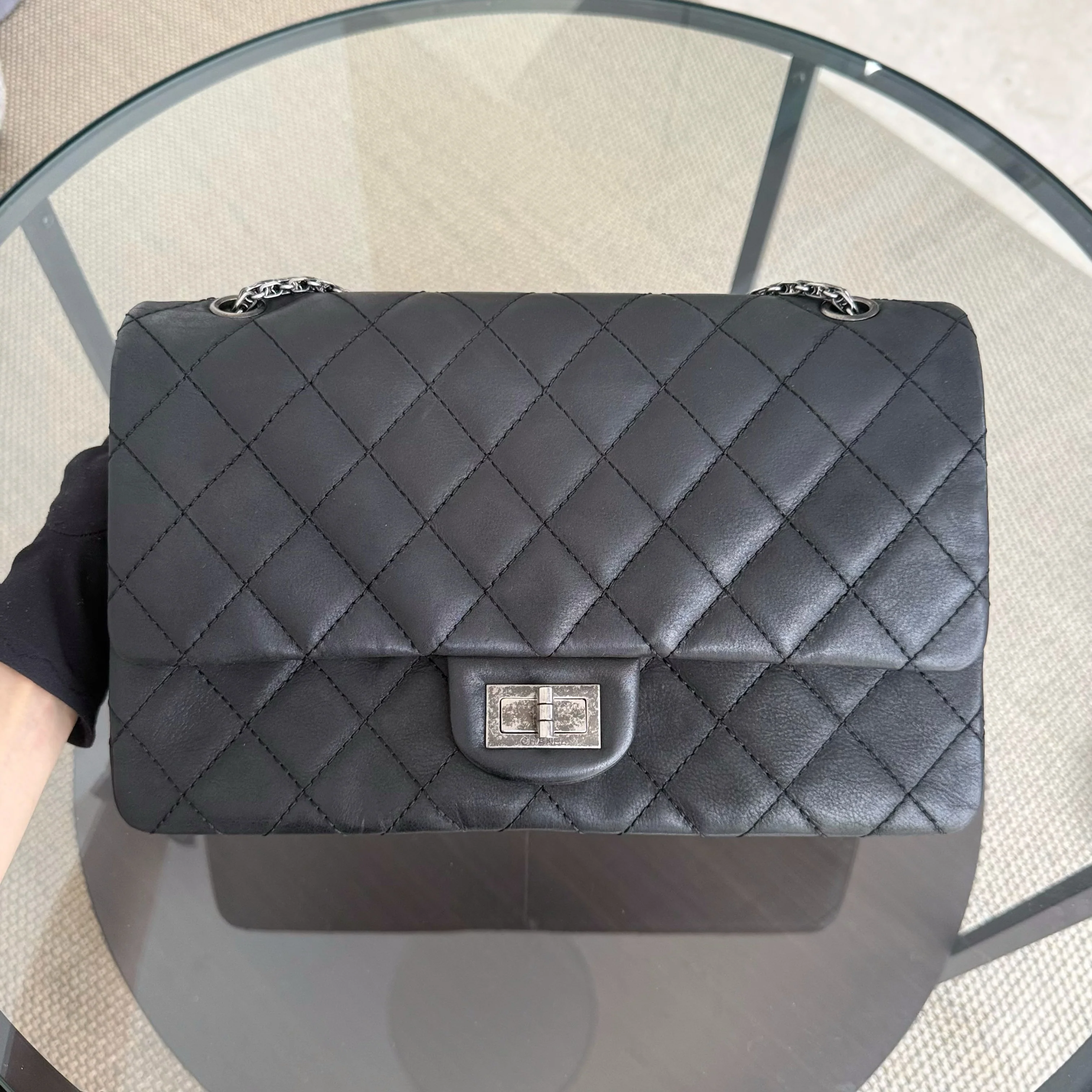 Chanel 2.55 Reissue 227 Large - Cannage Calfskin Black Ruthenium Silver Hardware Series 14