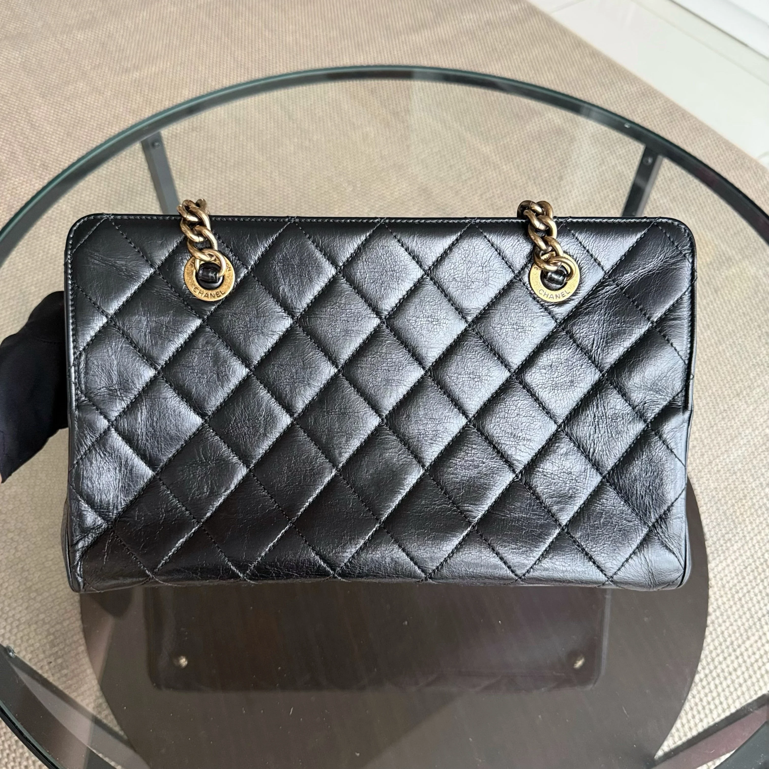 Chanel Shopping Tote - Calfskin Quilted Black Gold Hardware