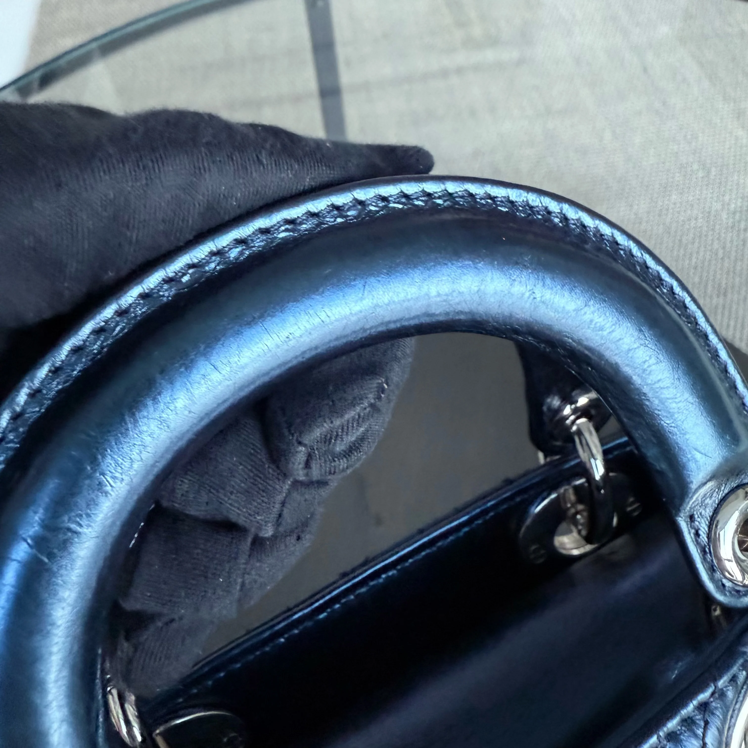 Dior Lady Mini - Cannage Glazed Calfskin Metallic Blue Silver Hardware