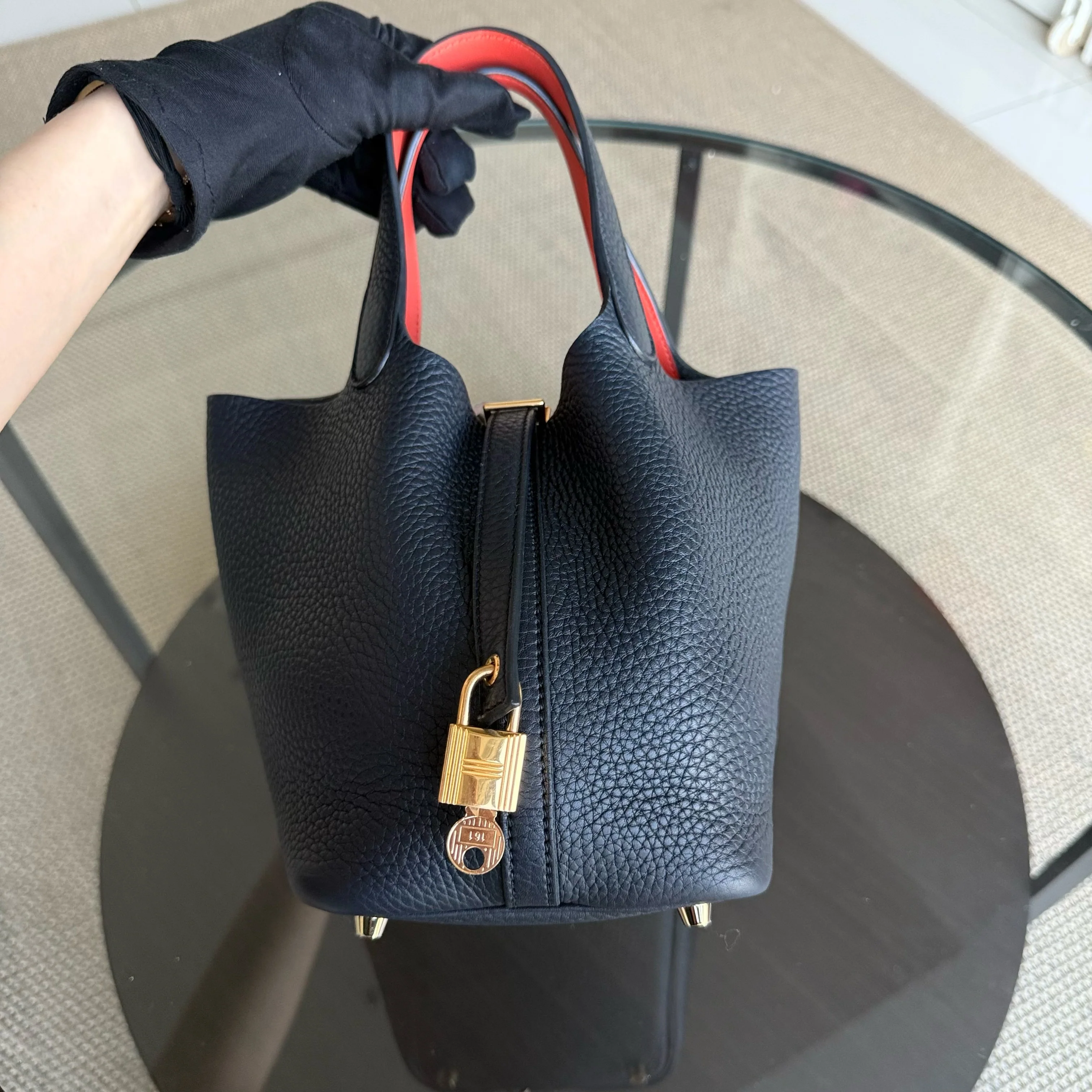Hermes Picotin 18 - TC Clemence Leather Midnight Blue Gold Hardware Stamp X