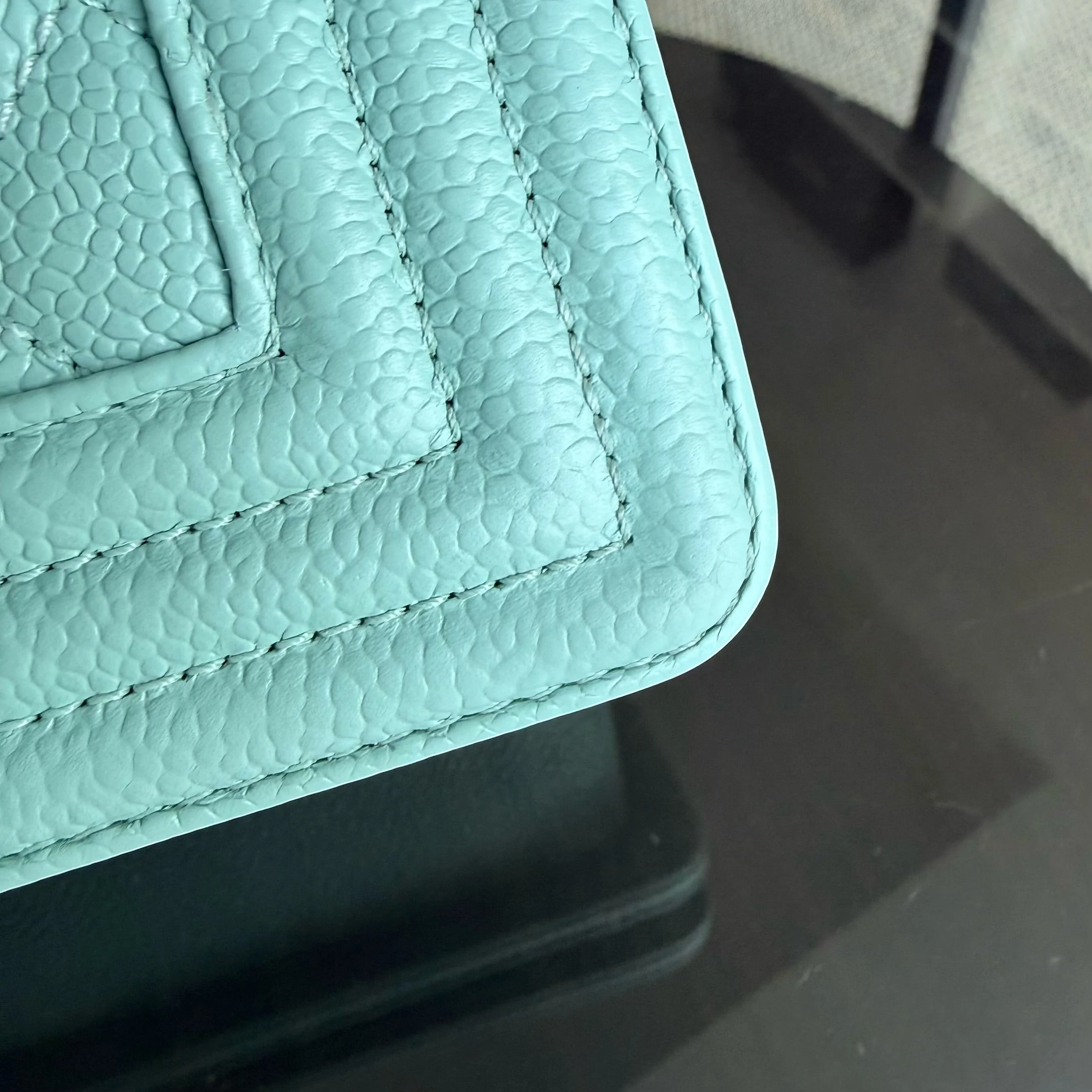 Chanel Boy Small - Caviar 20CM Quilted Tiffany Blue Gold Hardware Series 28