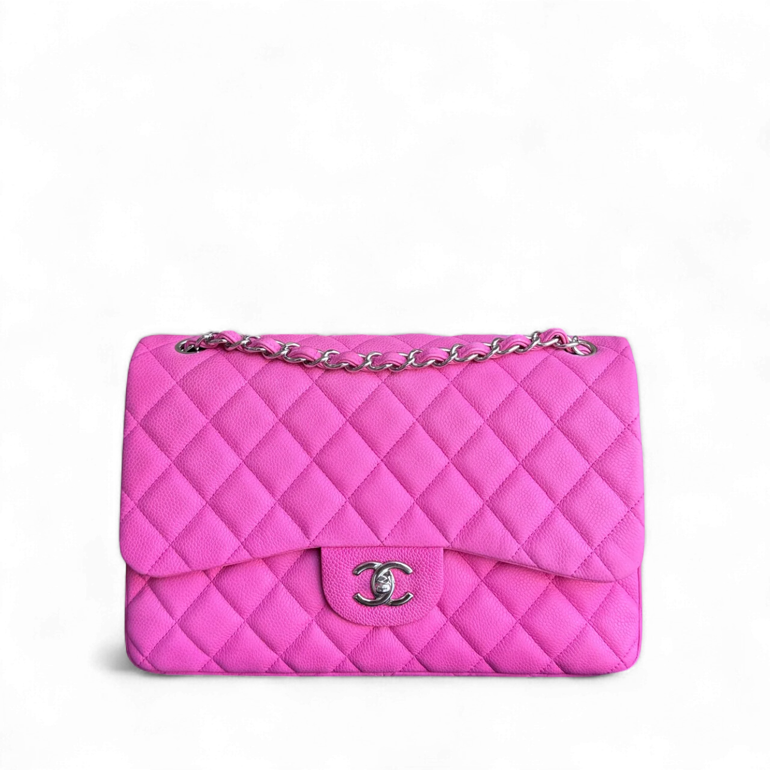 Chanel Classic Flap Jumbo - Caviar 30CM Double Flap Quilted Pink Grained Calfskin Silver Hardware Series 18