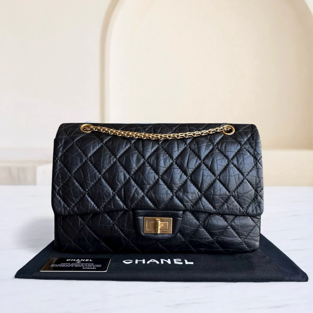 Chanel 2.55 Reissue 227 - Quilted Aged Calfskin Black Gold Hardware Series 18
