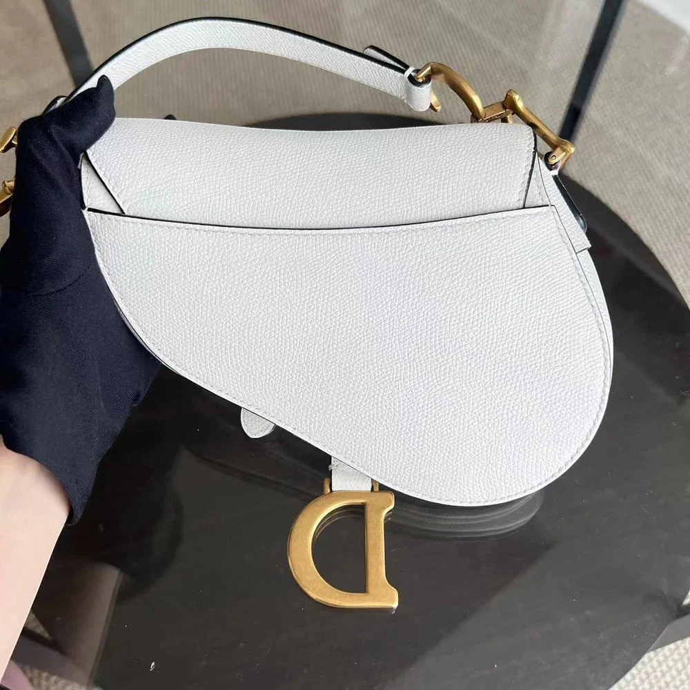 *With Strap, Caviar* Dior Saddle Small 21CM Caviar White GHW