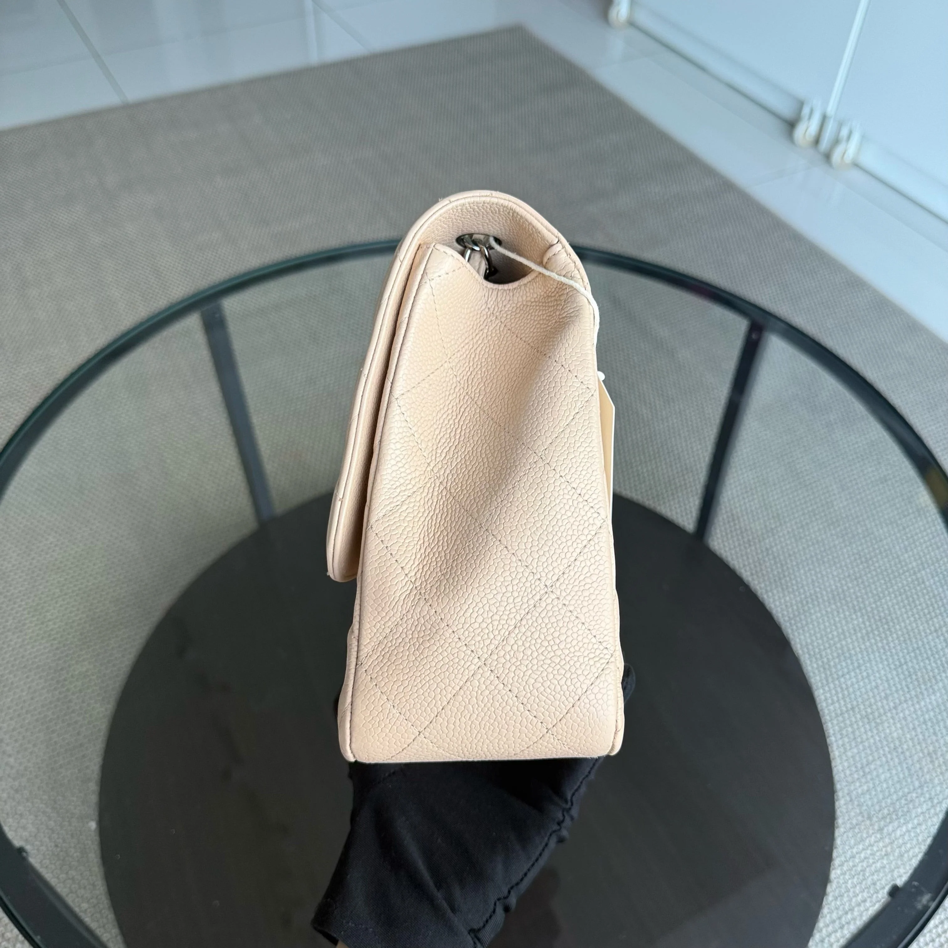 Chanel Classic Flap Jumbo - Caviar 30CM Single Flap Quilted Beige Silver Hardware Series 13