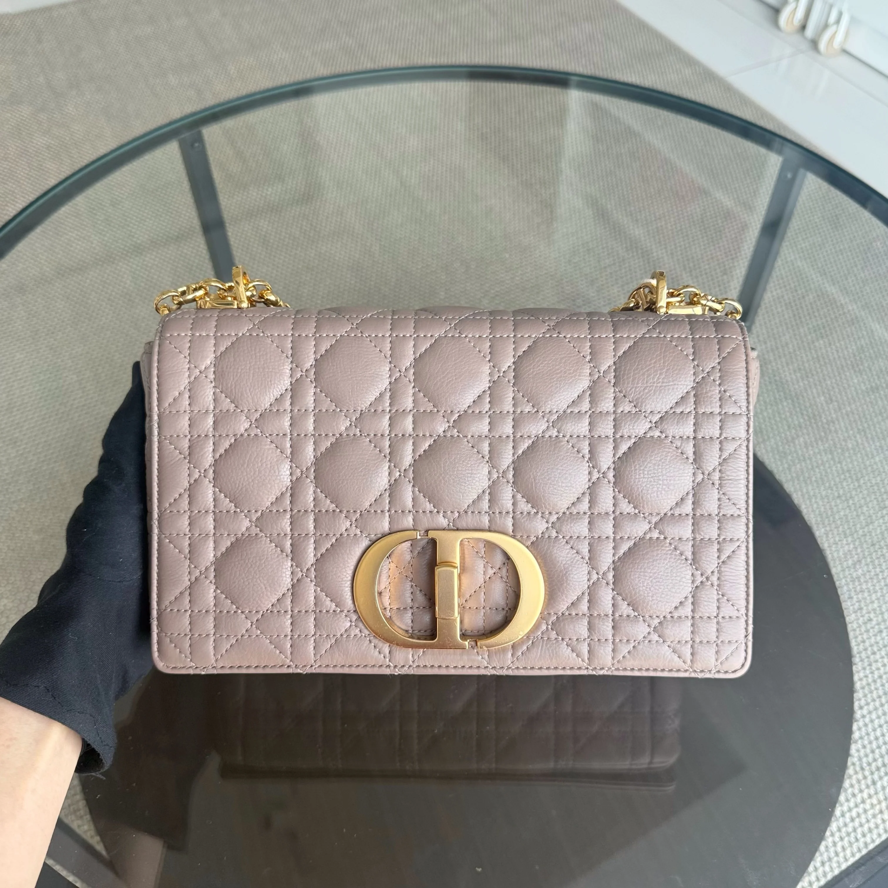 Dior Caro Medium - 25CM Cannage Calfskin Milktea Blush Gold Hardware