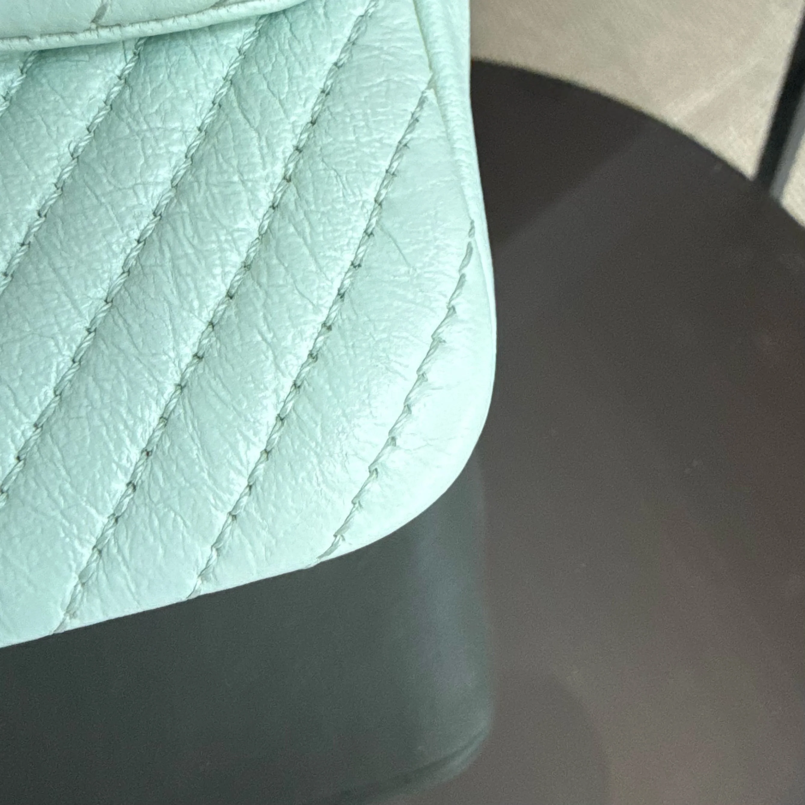 Chanel Seasonal Flap Small - 23CM Surpique CC Herringbone Medallion Flap Chevron Mint Green Gold Hardware Series 20