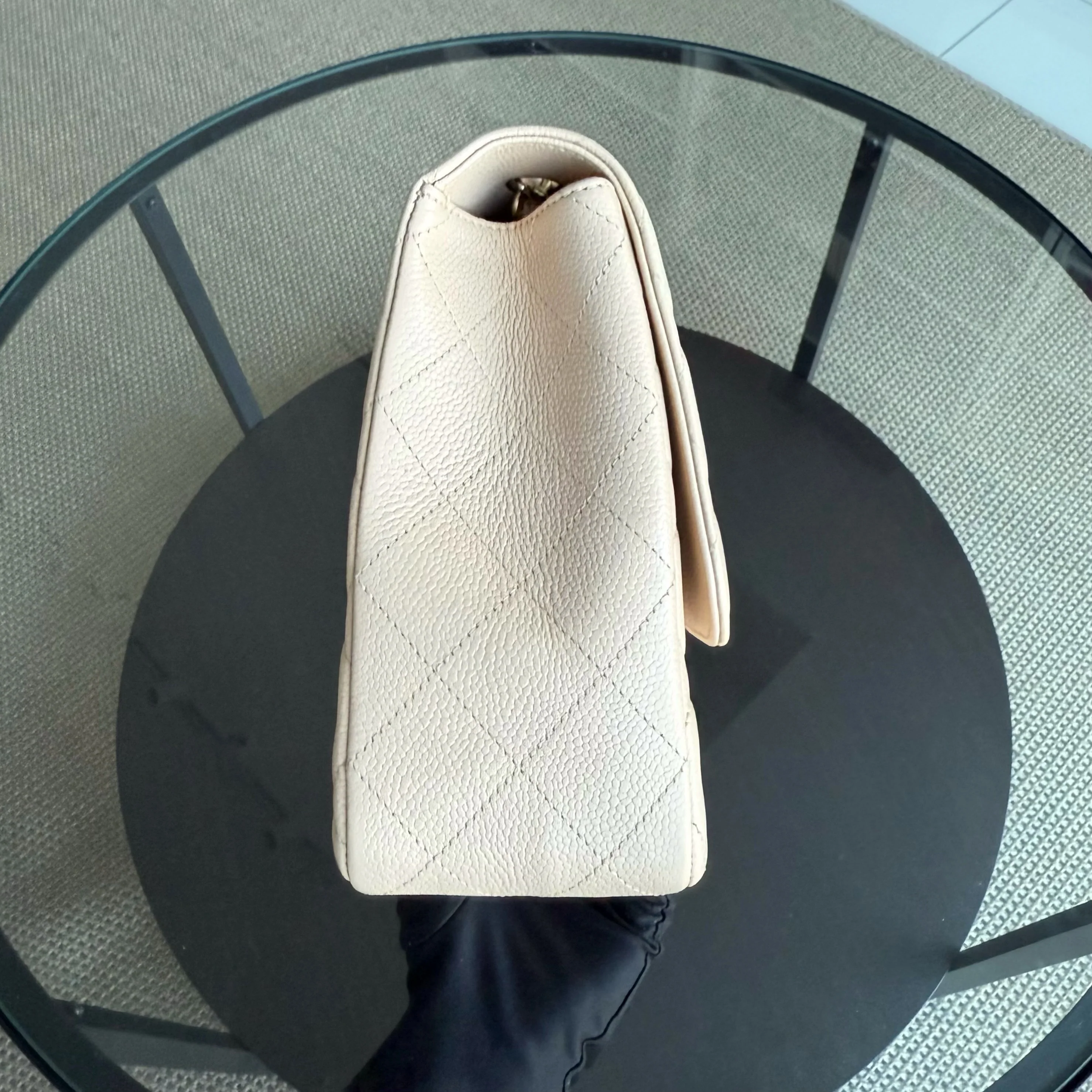 Chanel Classic Flap Jumbo - Caviar Quilted Grained Calfskin Light Beige Gold Hardware Series 13