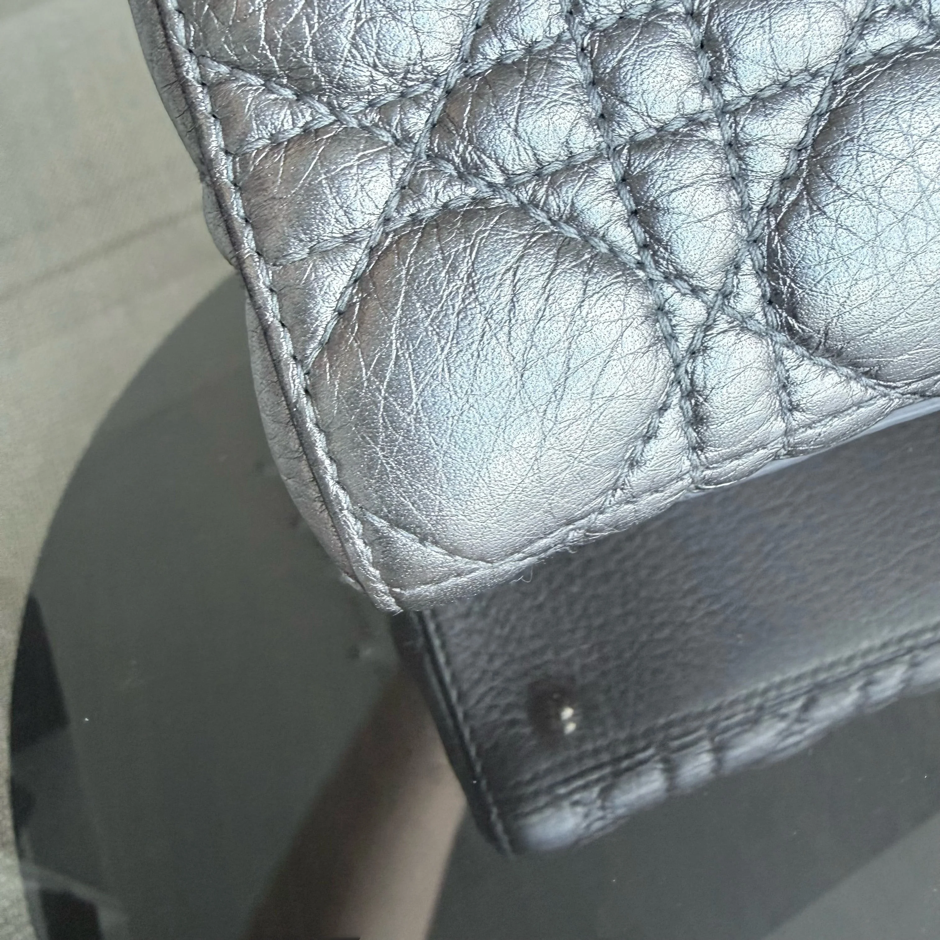 Dior Lady Small - Cannage Gray Calfskin Gold Hardware