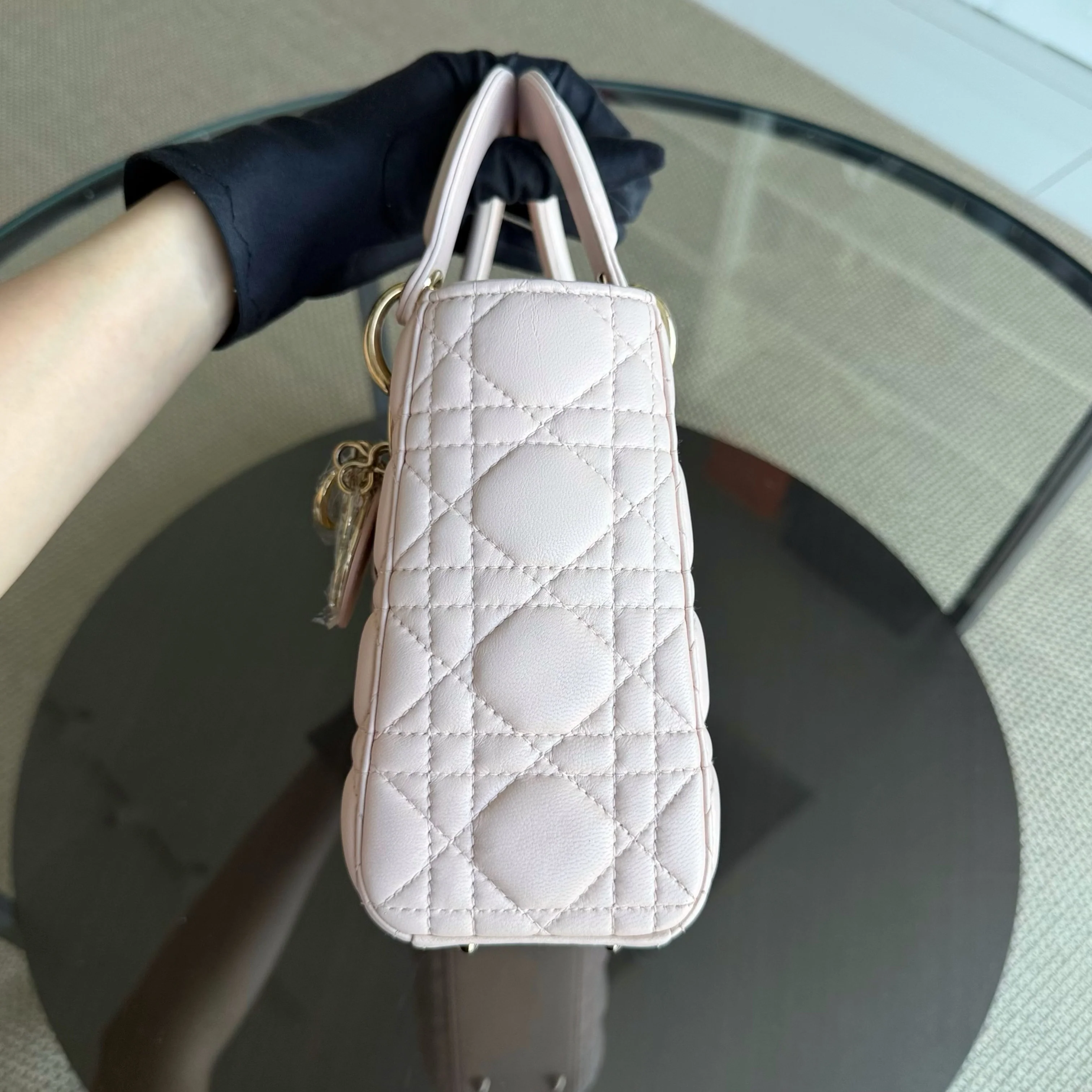 Dior Lady Small Flap - Cannage Lambskin Light Sakura Pink Gold Hardware NO STRAP