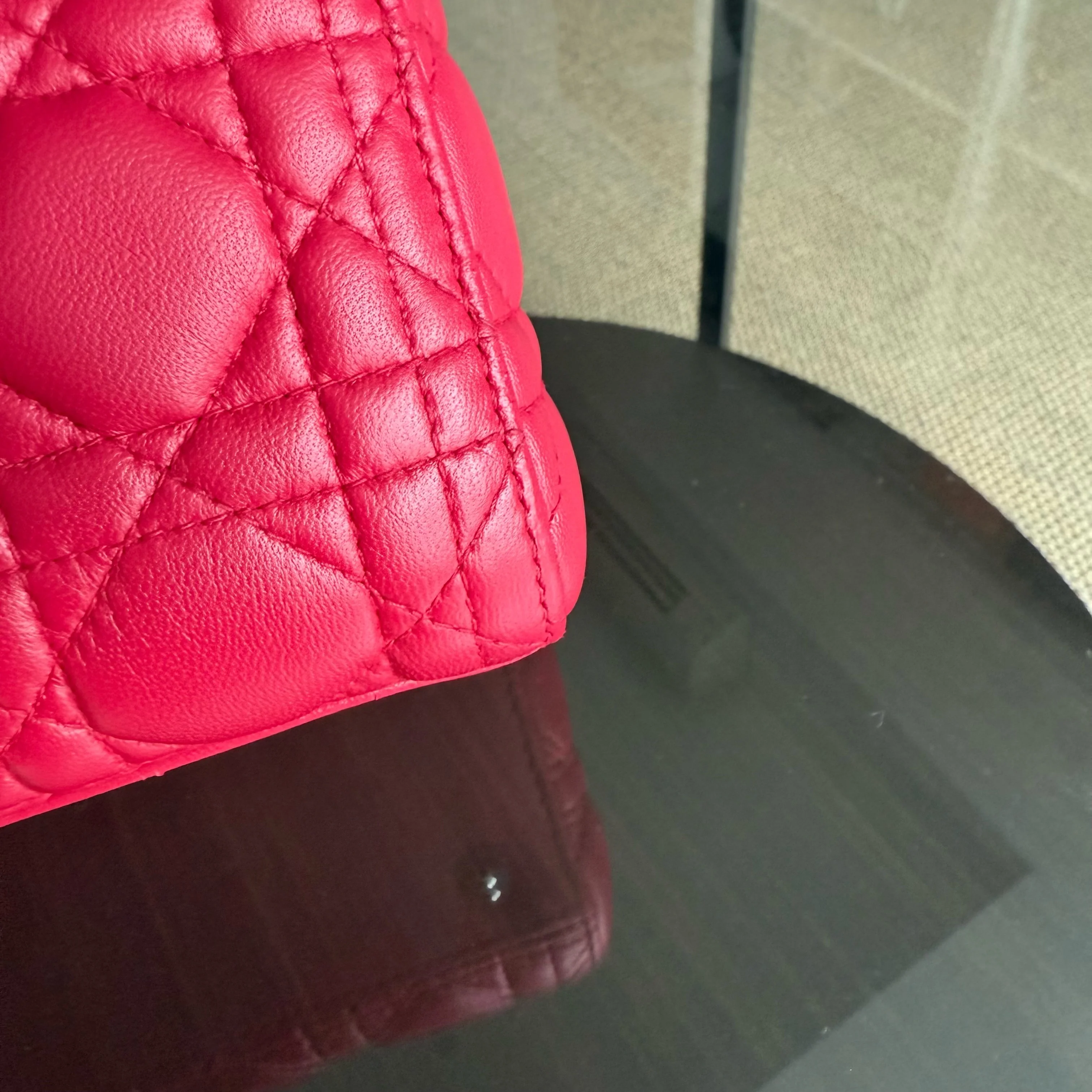 Dior Lady Medium - Cannage Lambskin Red Silver Hardware