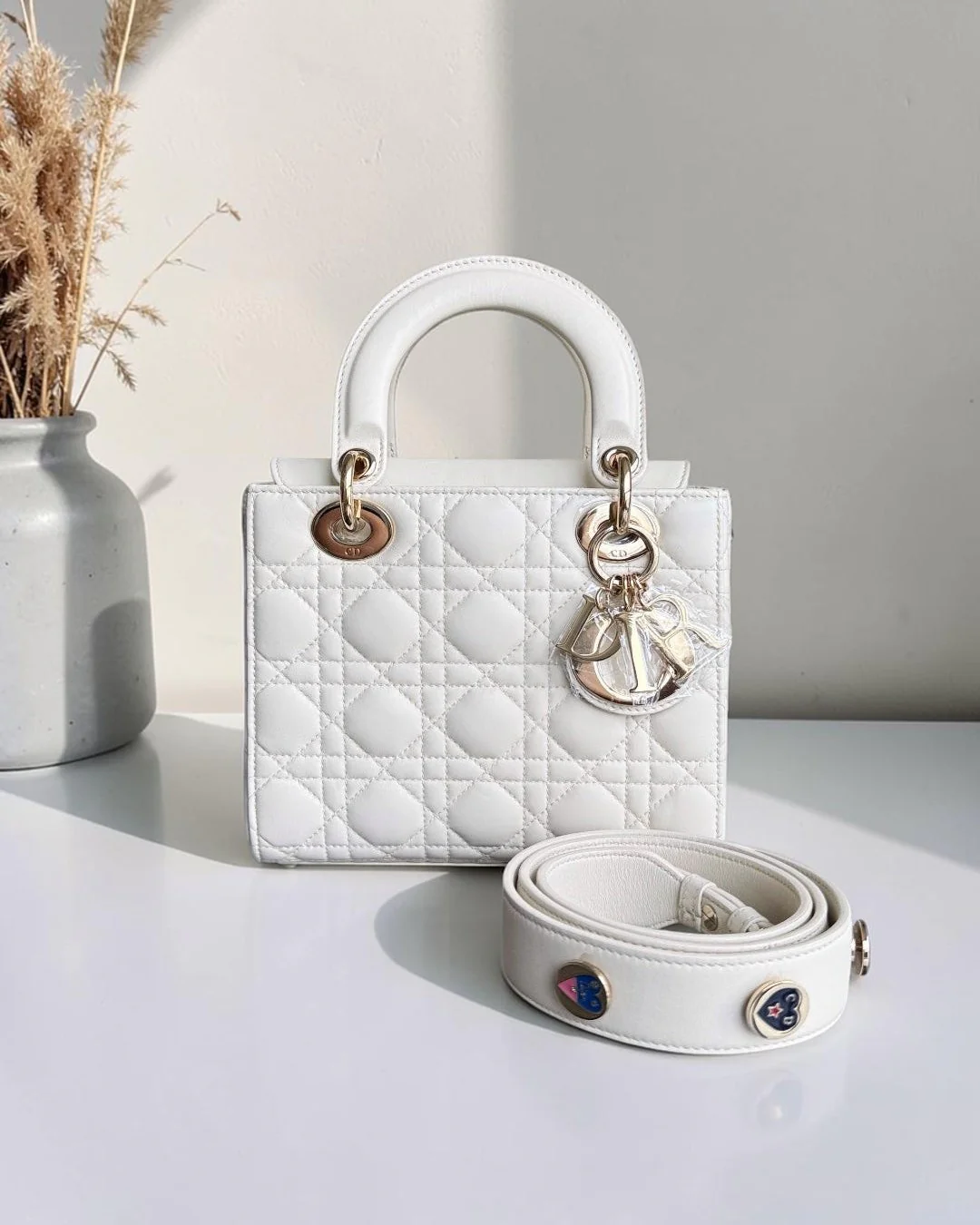 Dior Lady Small - Cannage Lambskin White Gold Hardware