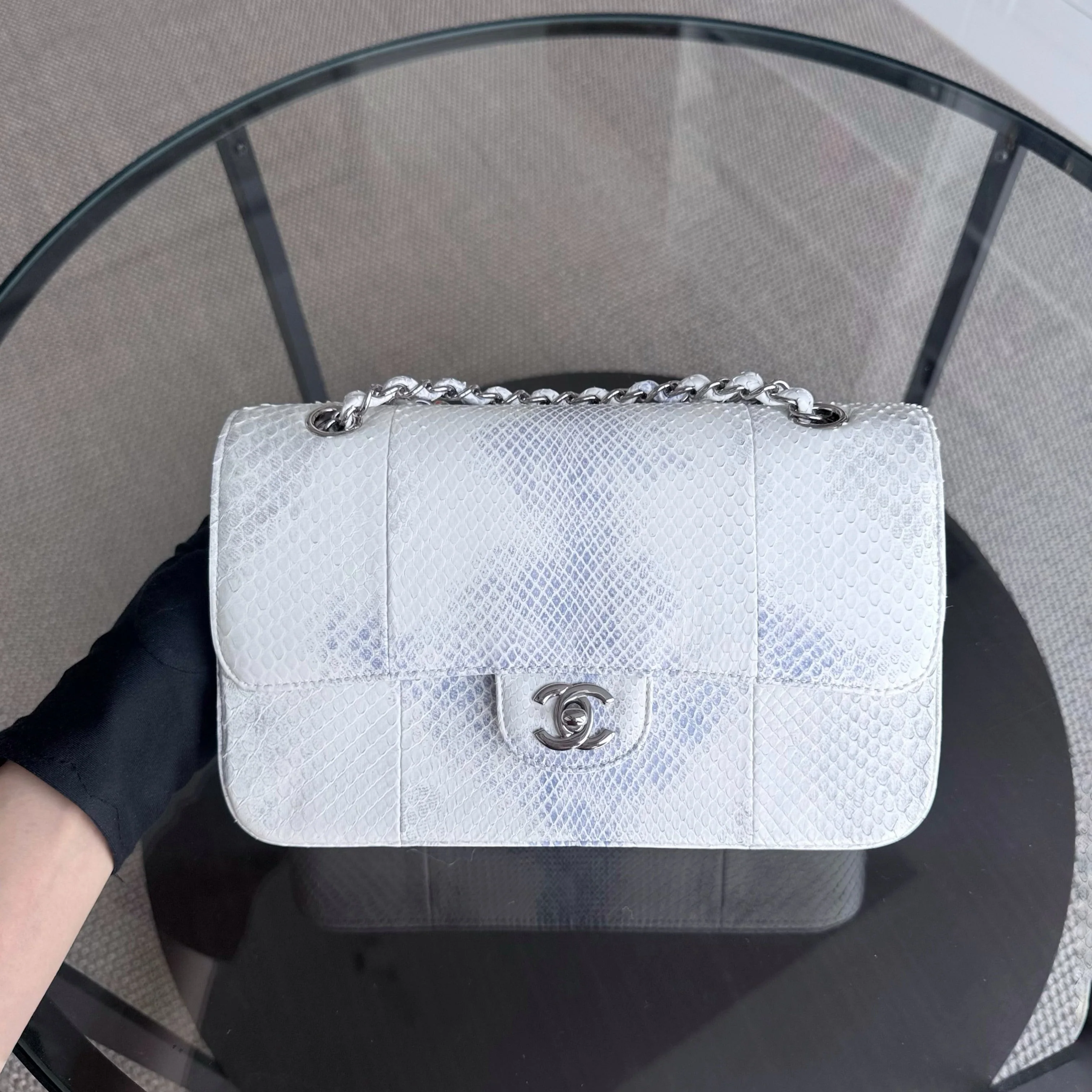 Chanel Classic Flap Medium - Python 25CM Quilted White Silver Hardware Series 23