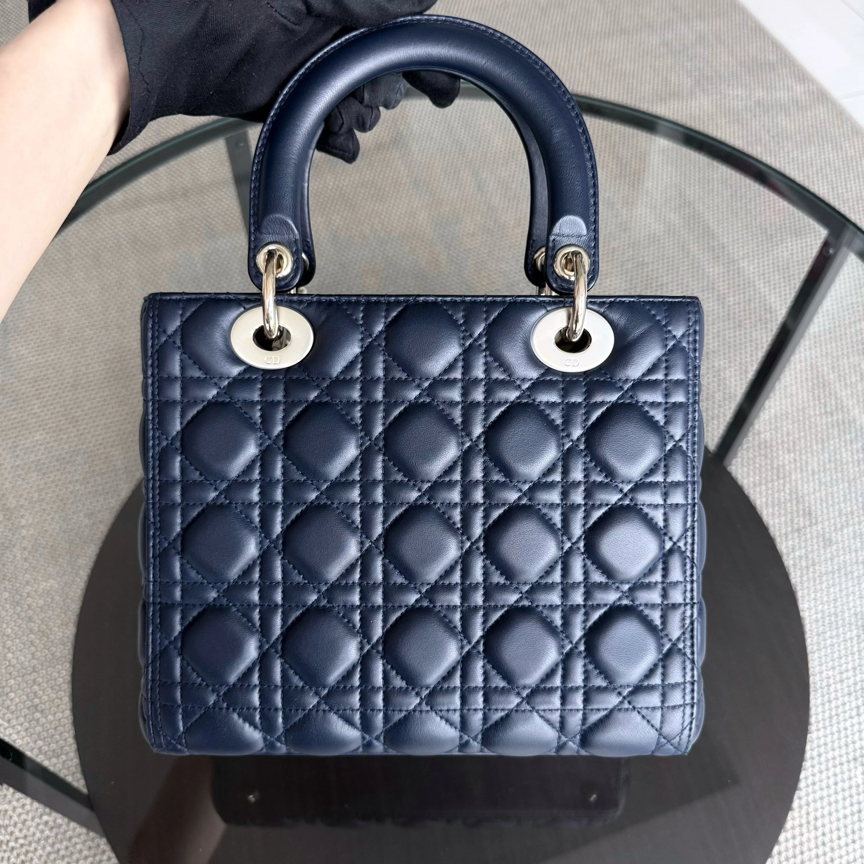 Dior Lady Medium - Cannage Lambskin Dark Blue Gold Hardware Adjustable Strap