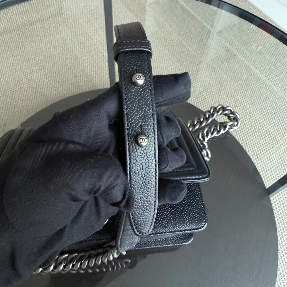 Chanel Boy Small - Caviar 20CM Chevron Grained Calfskin Black Leboy Ruthenium Sliver Hardware Series 28