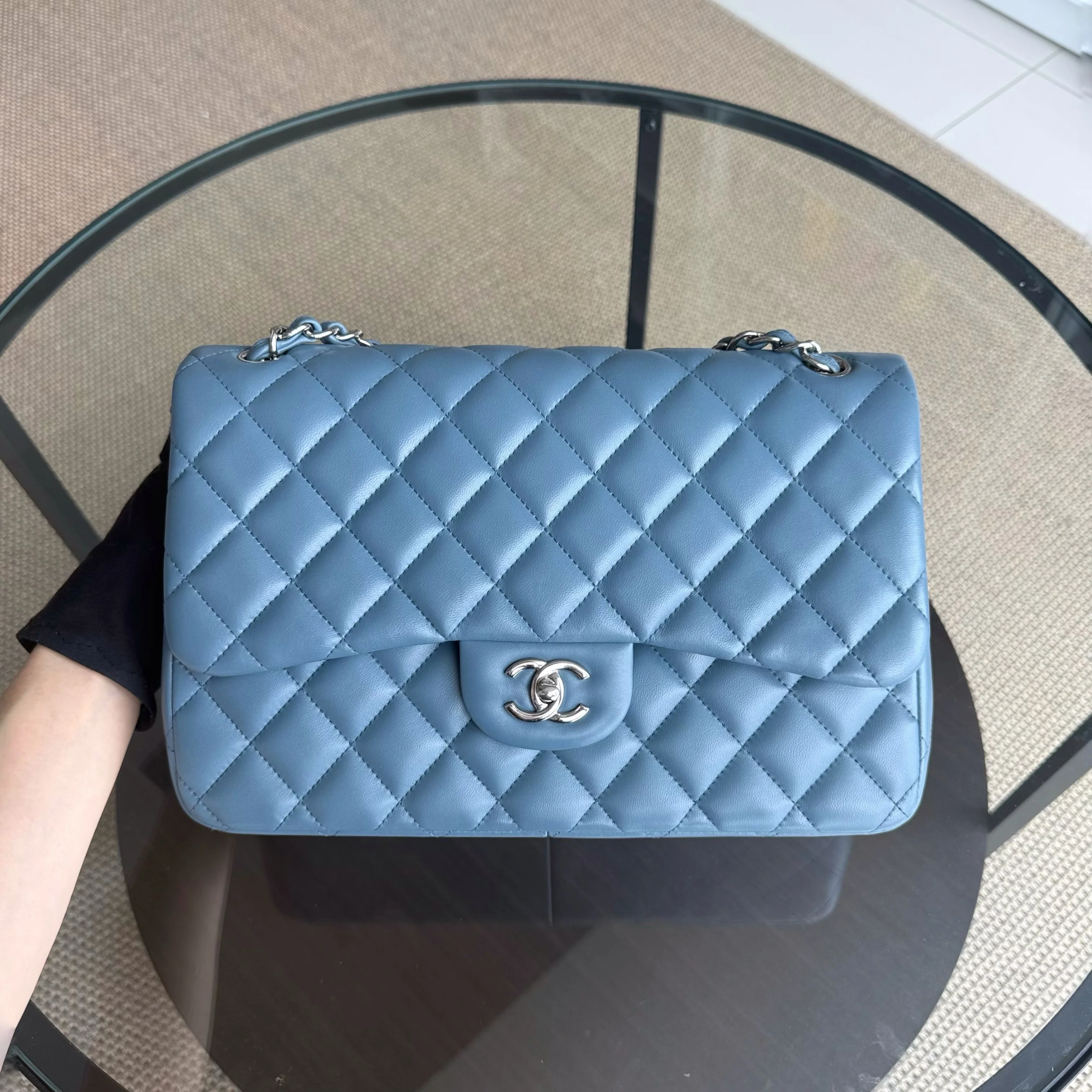 Chanel Classic Flap Jumbo - 30CM Lambskin Double Flap Blue Silver Hardware Series 17